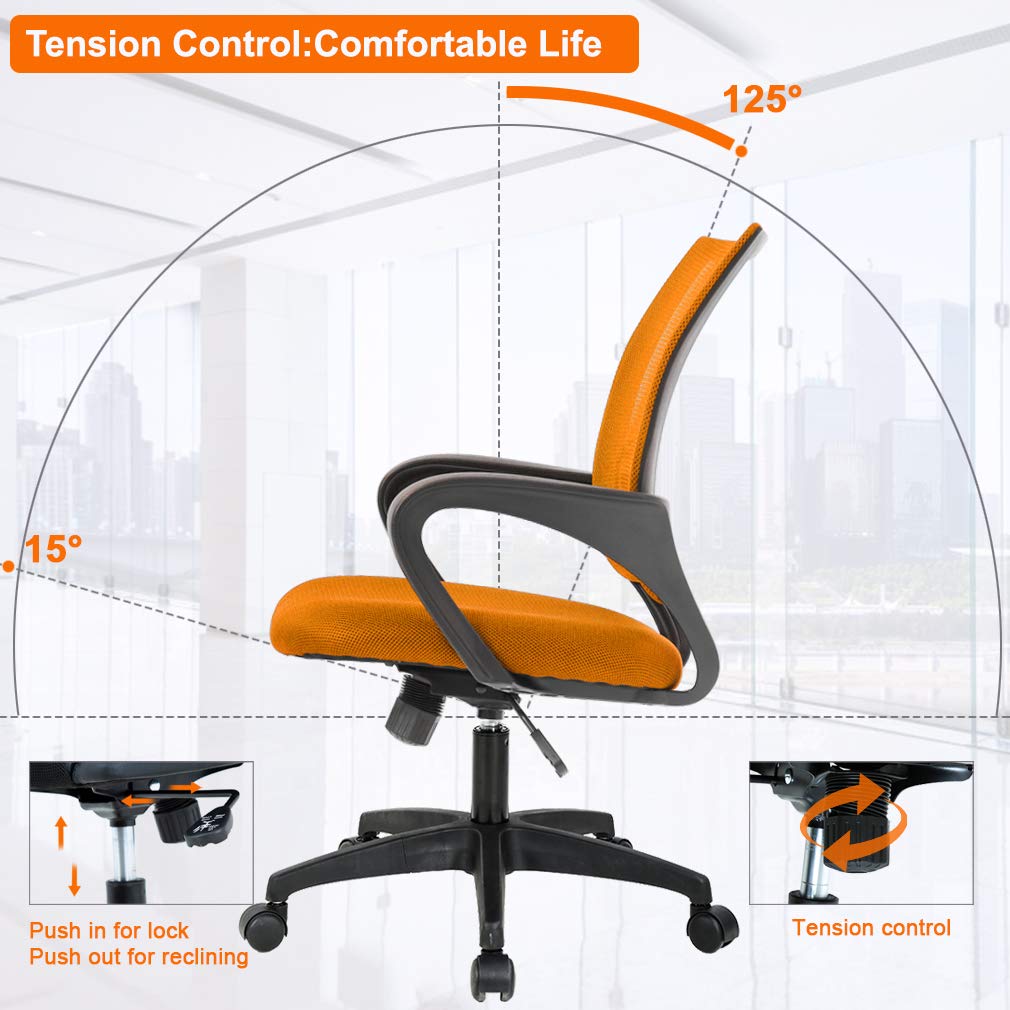 Ergonomic Mid-Back Desk Chair w/ Lumbar Support | Adjustable Height | Rolling Wheels | Dark Black - Task & Tether