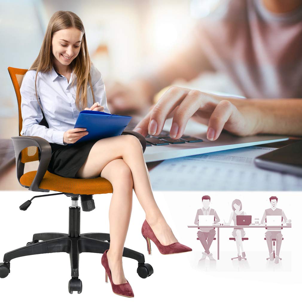 Ergonomic Mid-Back Desk Chair w/ Lumbar Support | Adjustable Height | Rolling Wheels | Dark Black - Task & Tether
