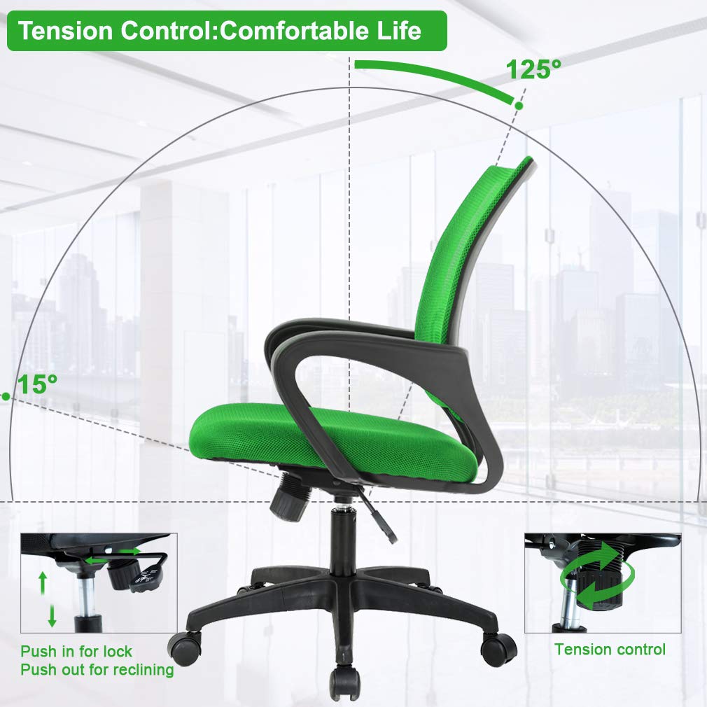 Ergonomic Mid-Back Desk Chair w/ Lumbar Support | Adjustable Height | Rolling Wheels | Dark Black - Task & Tether