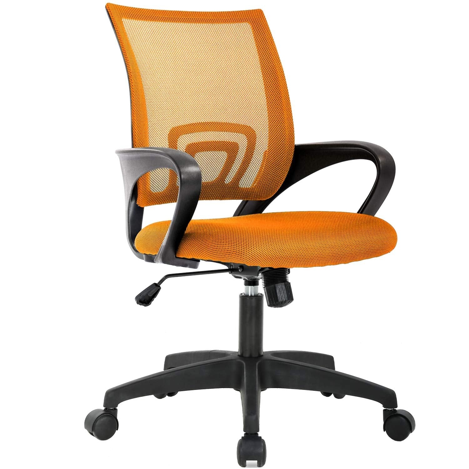 Ergonomic Mid-Back Desk Chair w/ Lumbar Support | Adjustable Height | Rolling Wheels | Dark Black - Task & Tether