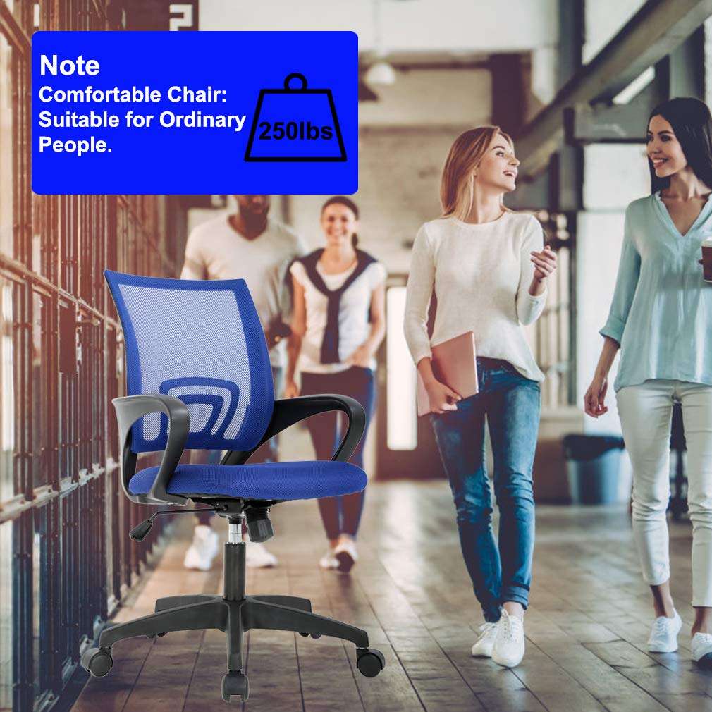 Ergonomic Mid-Back Desk Chair w/ Lumbar Support | Adjustable Height | Rolling Wheels | Dark Black - Task & Tether