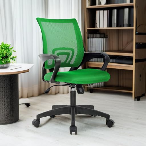 Ergonomic Mid-Back Desk Chair w/ Lumbar Support | Adjustable Height | Rolling Wheels | Dark Black - Task & Tether