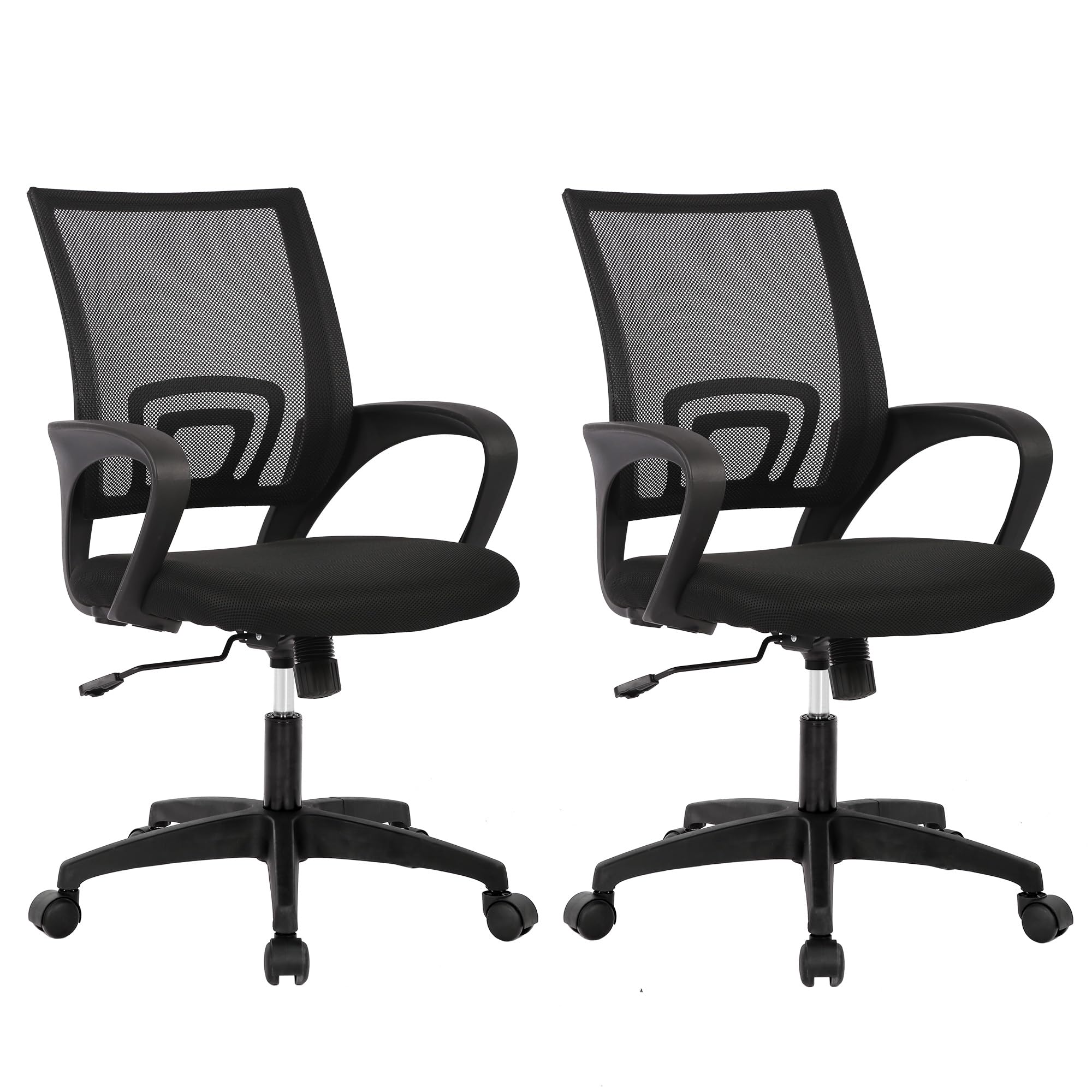 Ergonomic Mid-Back Desk Chair w/ Lumbar Support | Adjustable Height | Rolling Wheels | Dark Black - Task & Tether