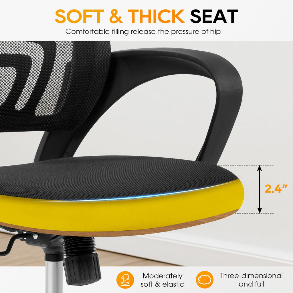 Ergonomic Mid-Back Desk Chair w/ Lumbar Support | Adjustable Height | Rolling Wheels | Dark Black - Task & Tether