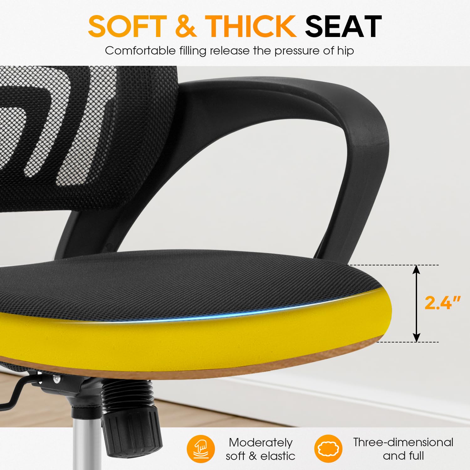 Ergonomic Mid-Back Desk Chair w/ Lumbar Support | Adjustable Height | Rolling Wheels | Dark Black - Task & Tether
