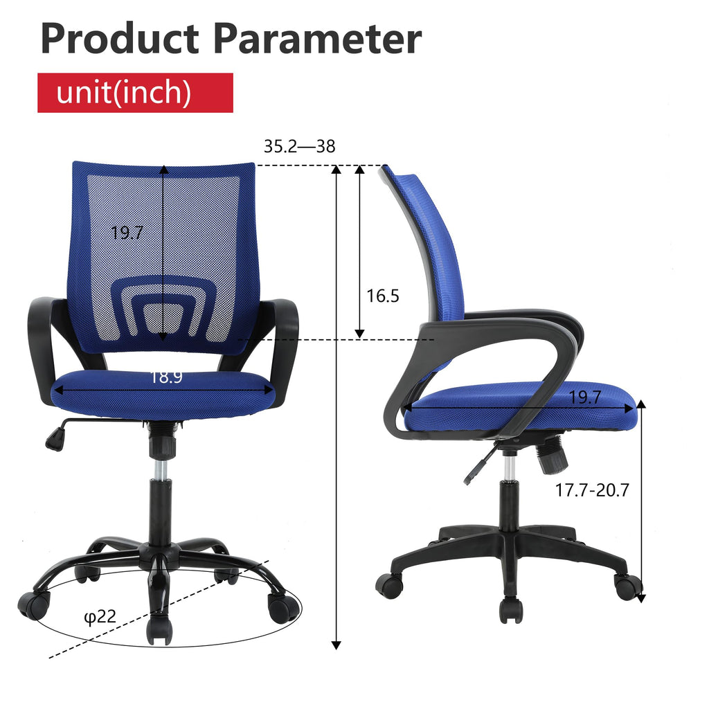 Ergonomic Mid-Back Desk Chair w/ Lumbar Support | Adjustable Height | Rolling Wheels | Dark Black - Task & Tether