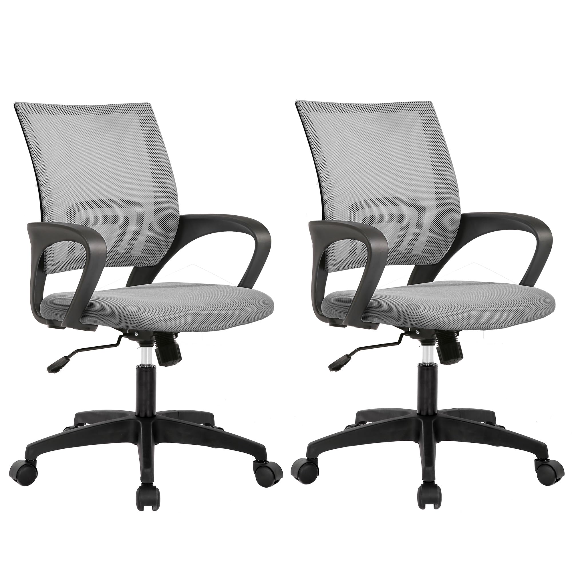 Ergonomic Mid-Back Desk Chair w/ Lumbar Support | Adjustable Height | Rolling Wheels | Dark Black - Task & Tether