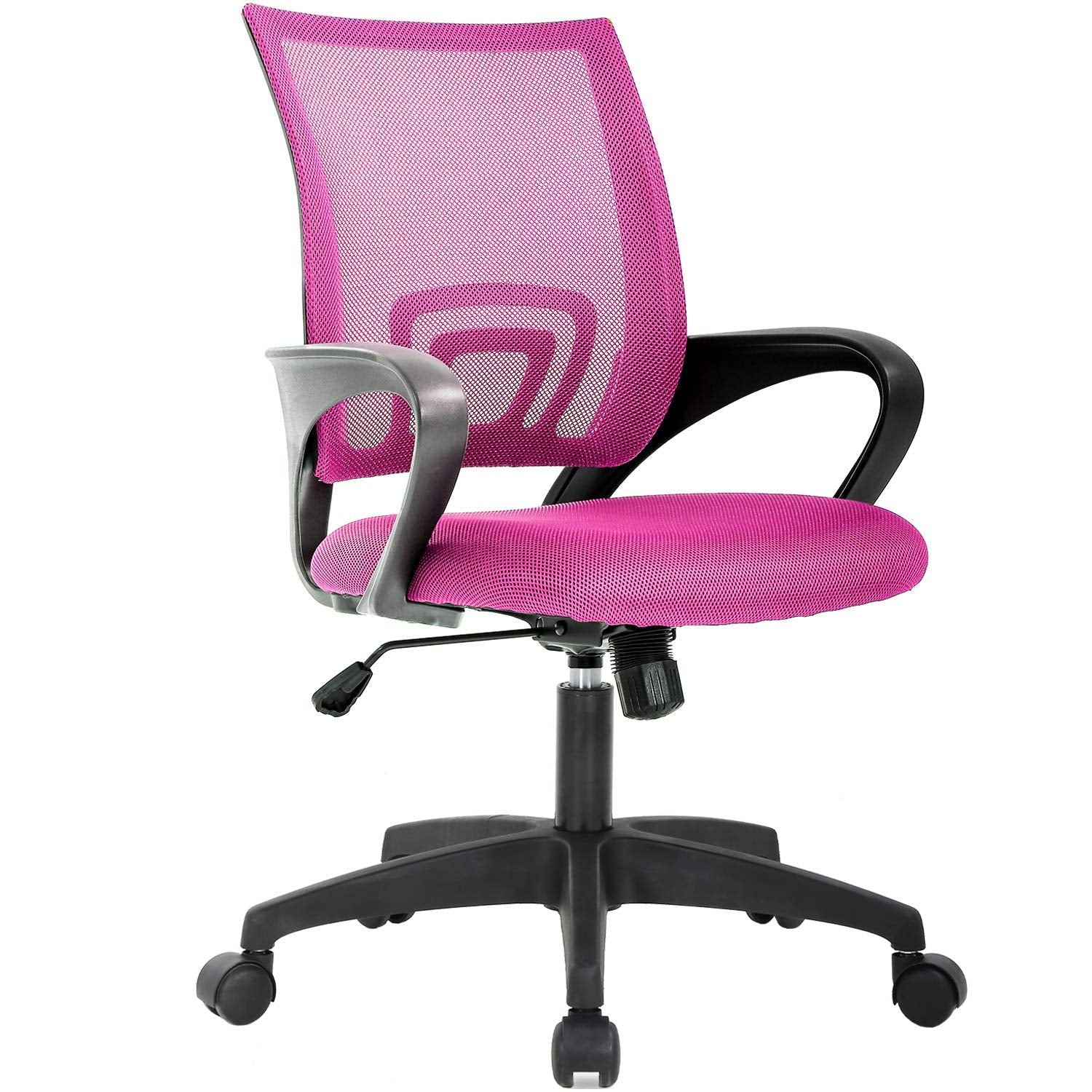 Ergonomic Mid-Back Desk Chair w/ Lumbar Support | Adjustable Height | Rolling Wheels | Dark Black - Task & Tether