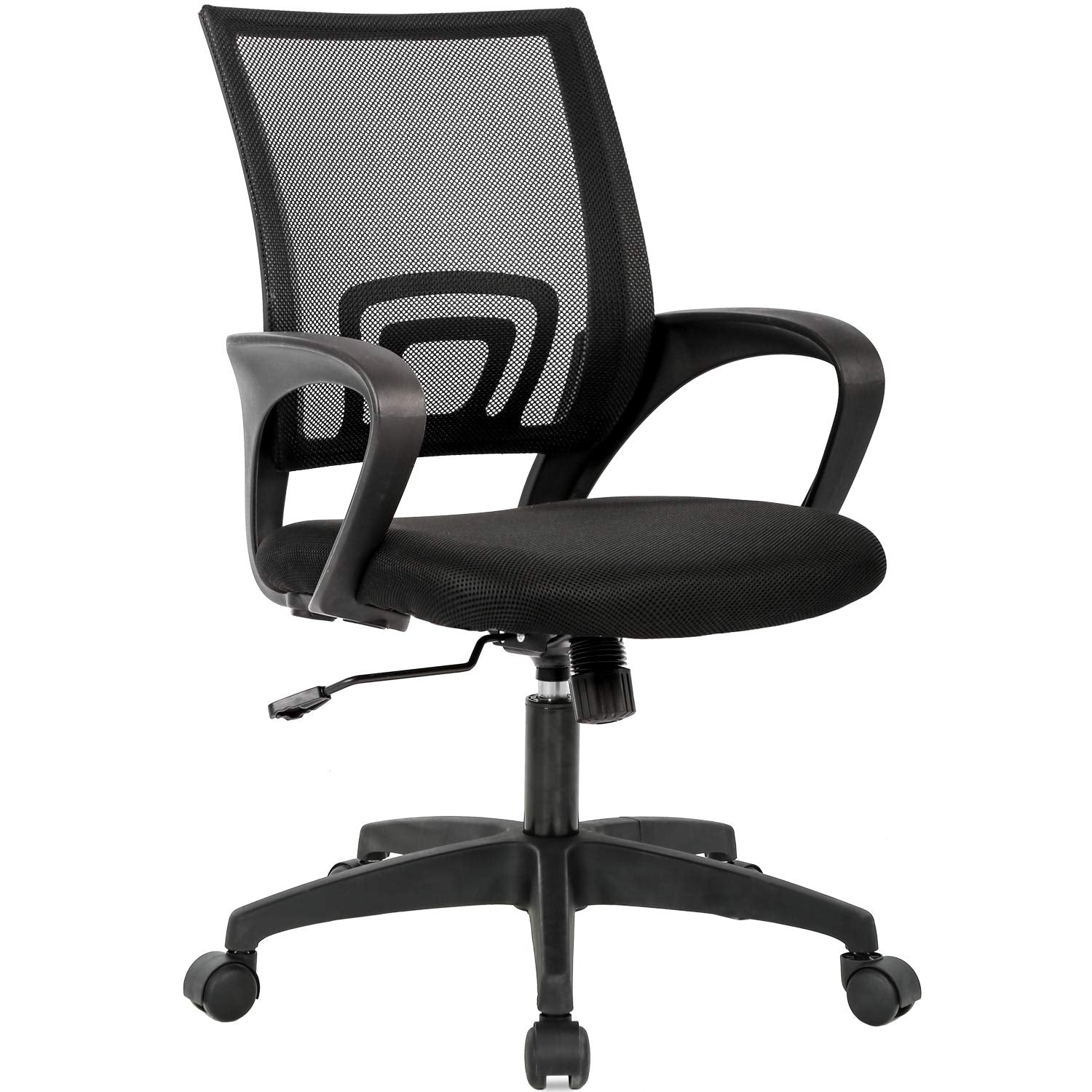 Ergonomic Mid-Back Desk Chair w/ Lumbar Support | Adjustable Height | Rolling Wheels | Dark Black - Task & Tether