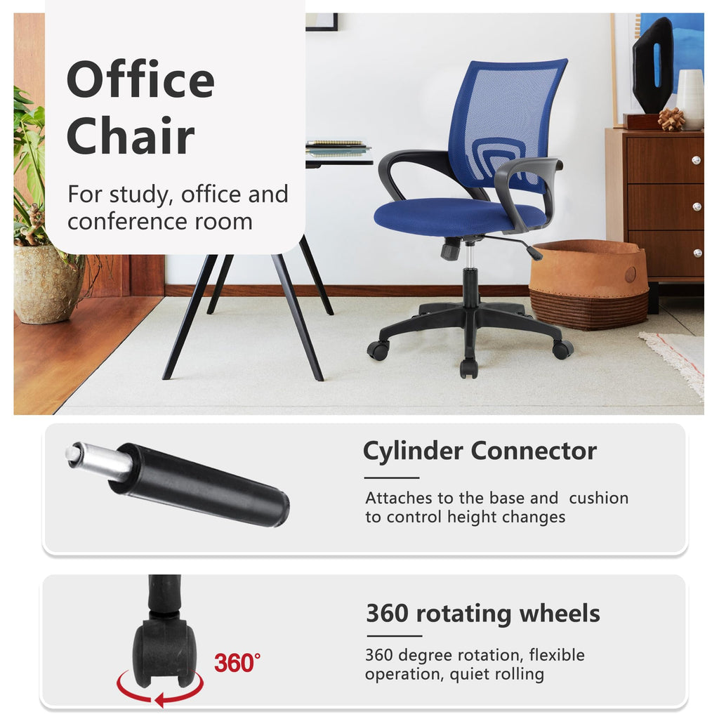 Ergonomic Mid-Back Desk Chair w/ Lumbar Support | Adjustable Height | Rolling Wheels | Dark Black - Task & Tether