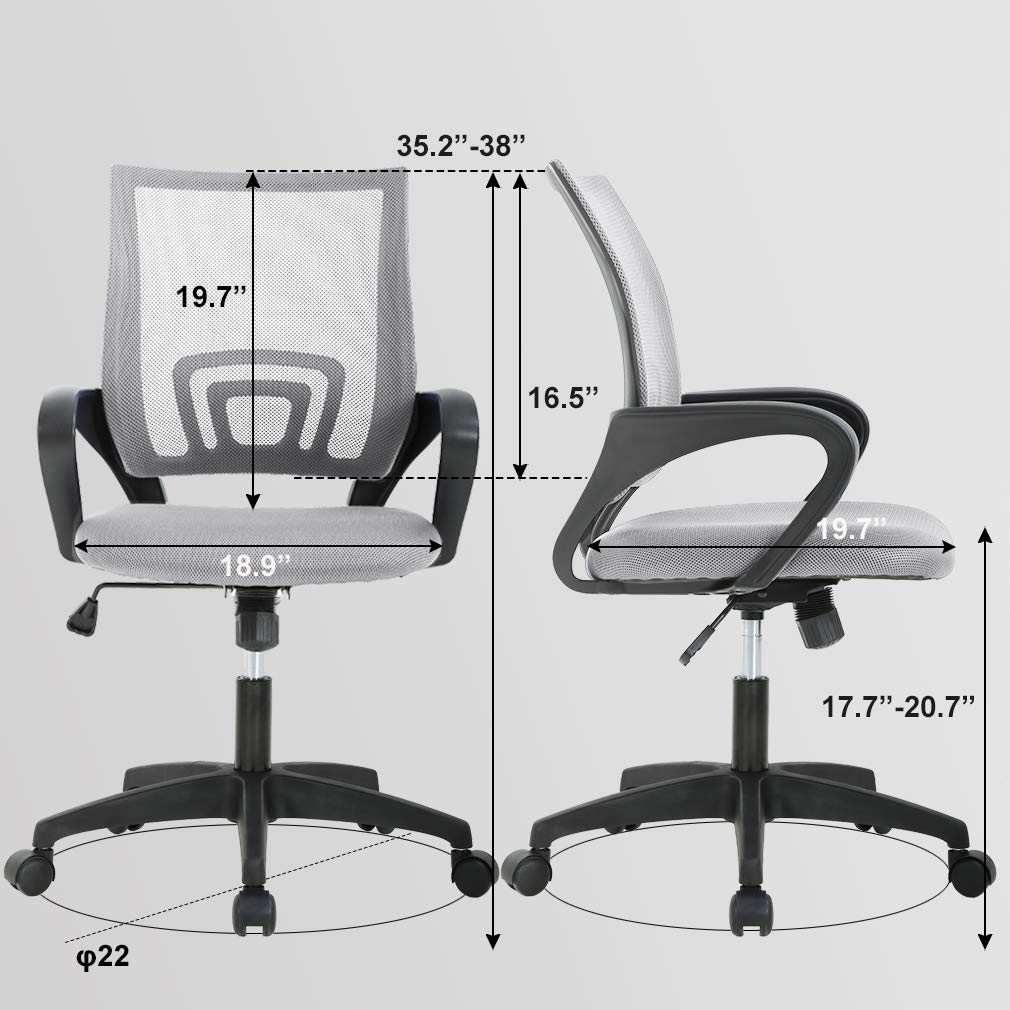 Ergonomic Mid-Back Desk Chair w/ Lumbar Support | Adjustable Height | Rolling Wheels | Dark Black - Task & Tether