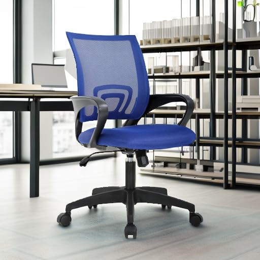 Ergonomic Mid-Back Desk Chair w/ Lumbar Support | Adjustable Height | Rolling Wheels | Dark Black - Task & Tether