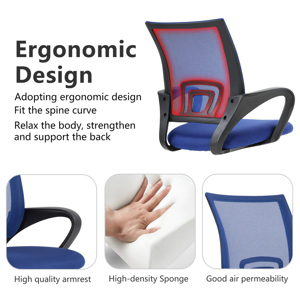 Ergonomic Mid-Back Desk Chair w/ Lumbar Support | Adjustable Height | Rolling Wheels | Dark Black - Task & Tether