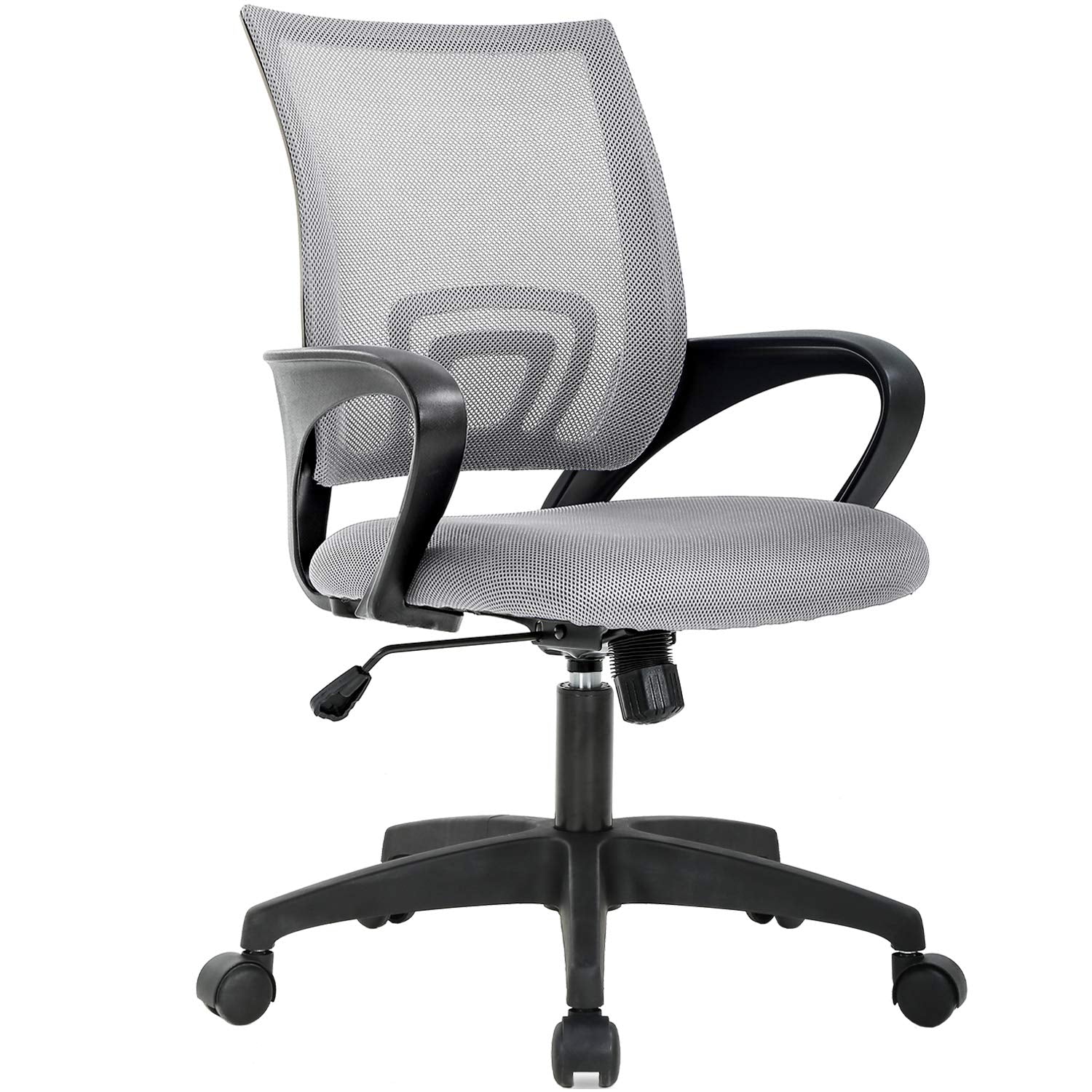 Ergonomic Mid-Back Desk Chair w/ Lumbar Support | Adjustable Height | Rolling Wheels | Dark Black - Task & Tether
