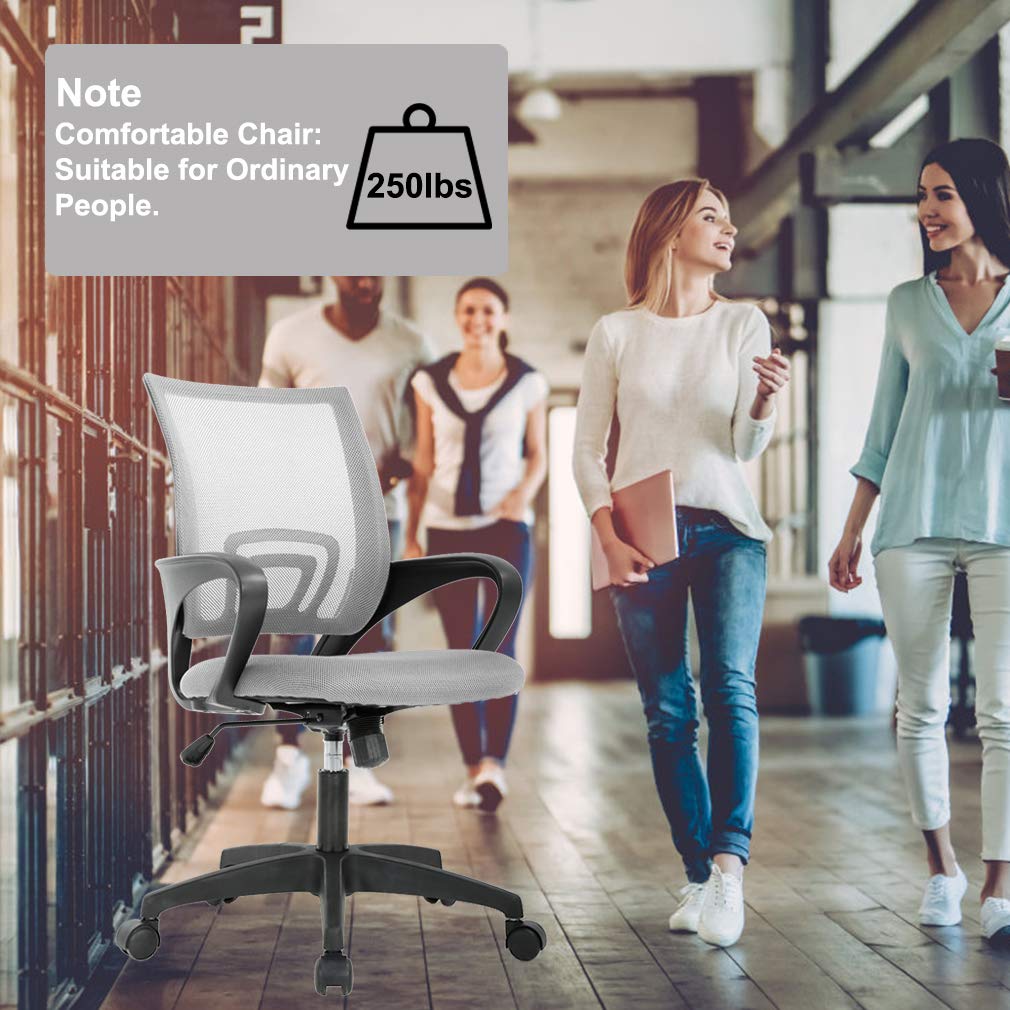 Ergonomic Mid-Back Desk Chair w/ Lumbar Support | Adjustable Height | Rolling Wheels | Dark Black - Task & Tether