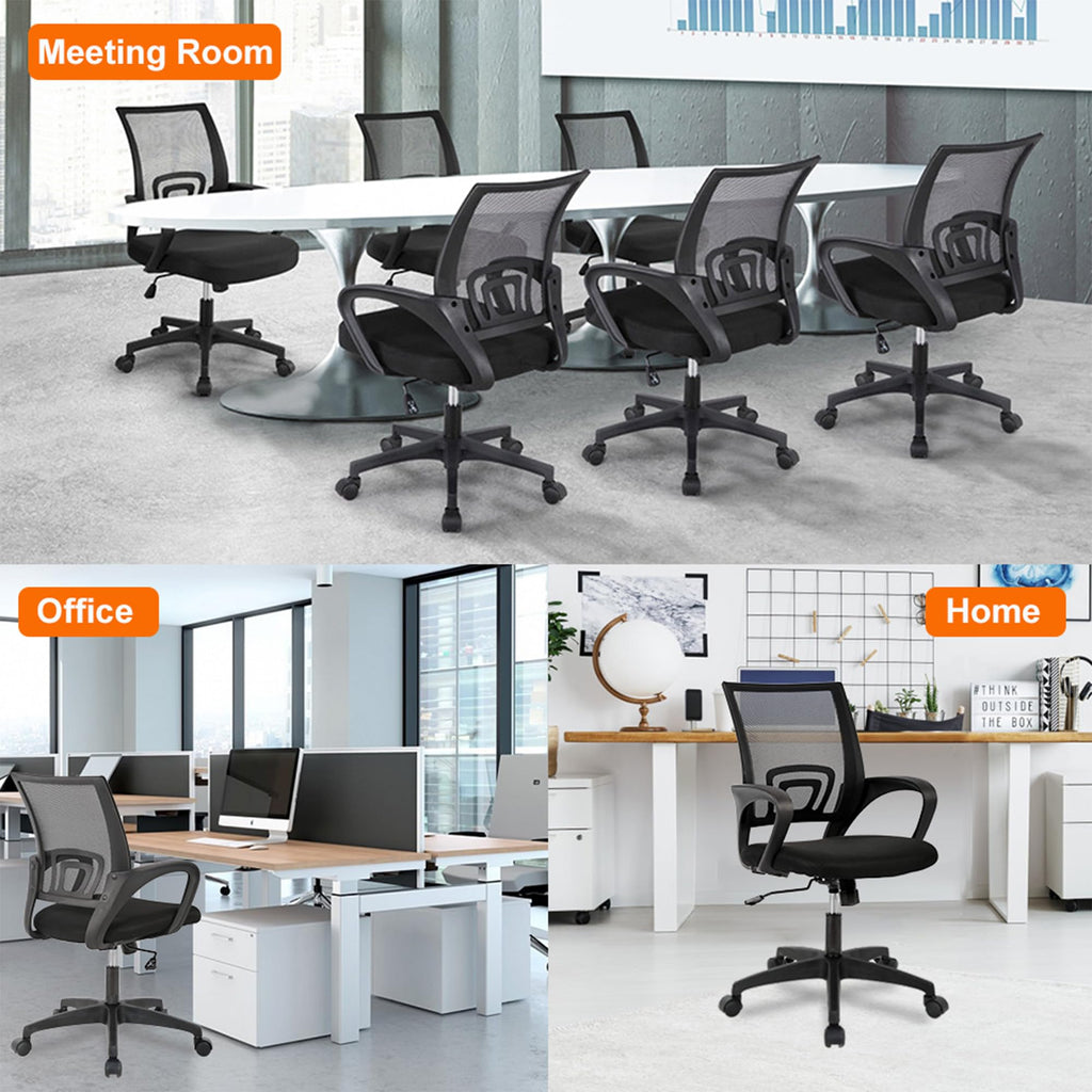 Ergonomic Mid-Back Desk Chair w/ Lumbar Support | Adjustable Height | Rolling Wheels | Dark Black - Task & Tether