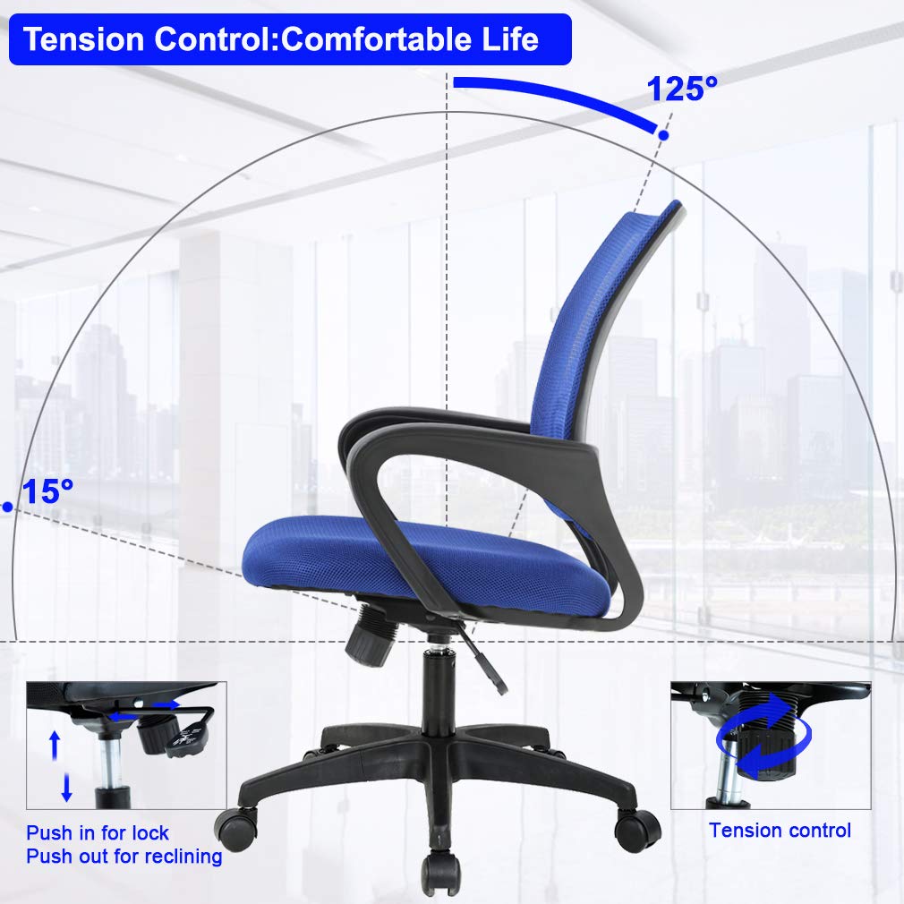 Ergonomic Mid-Back Desk Chair w/ Lumbar Support | Adjustable Height | Rolling Wheels | Dark Black - Task & Tether