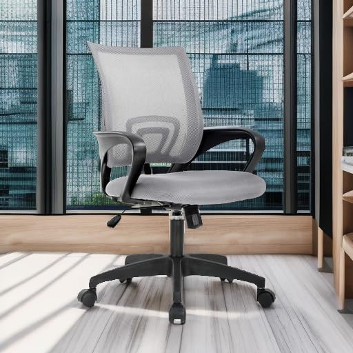 Ergonomic Mid-Back Desk Chair w/ Lumbar Support | Adjustable Height | Rolling Wheels | Dark Black - Task & Tether