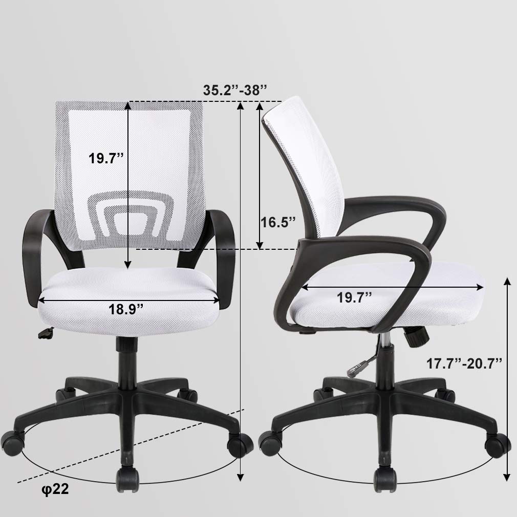 Ergonomic Mid-Back Desk Chair w/ Lumbar Support | Adjustable Height | Rolling Wheels | Dark Black - Task & Tether