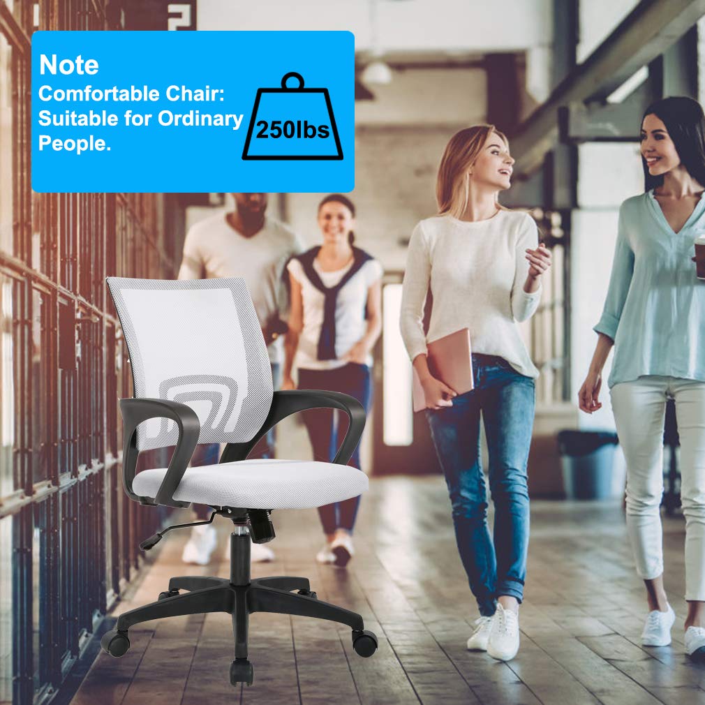 Ergonomic Mid-Back Desk Chair w/ Lumbar Support | Adjustable Height | Rolling Wheels | Dark Black - Task & Tether