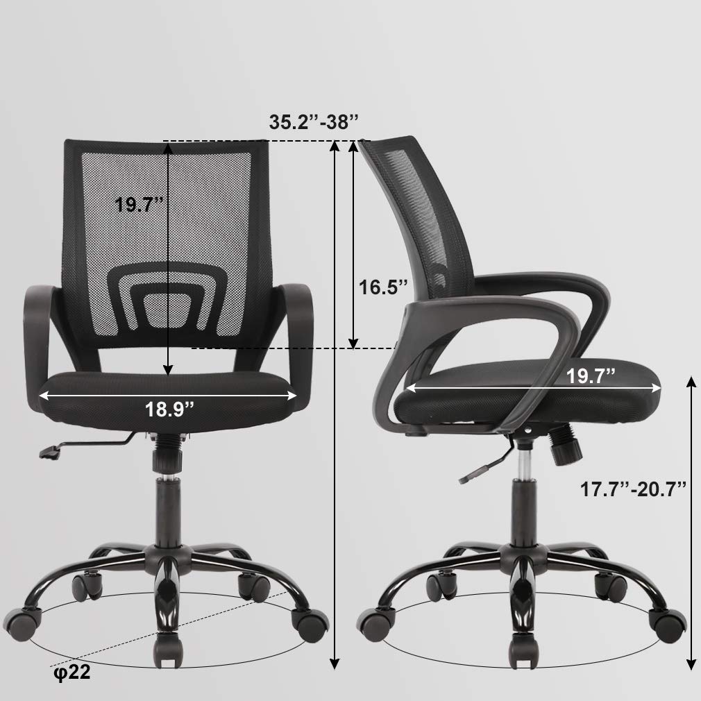 Ergonomic Mid-Back Desk Chair w/ Lumbar Support | Adjustable Height | Rolling Wheels | Dark Black - Task & Tether