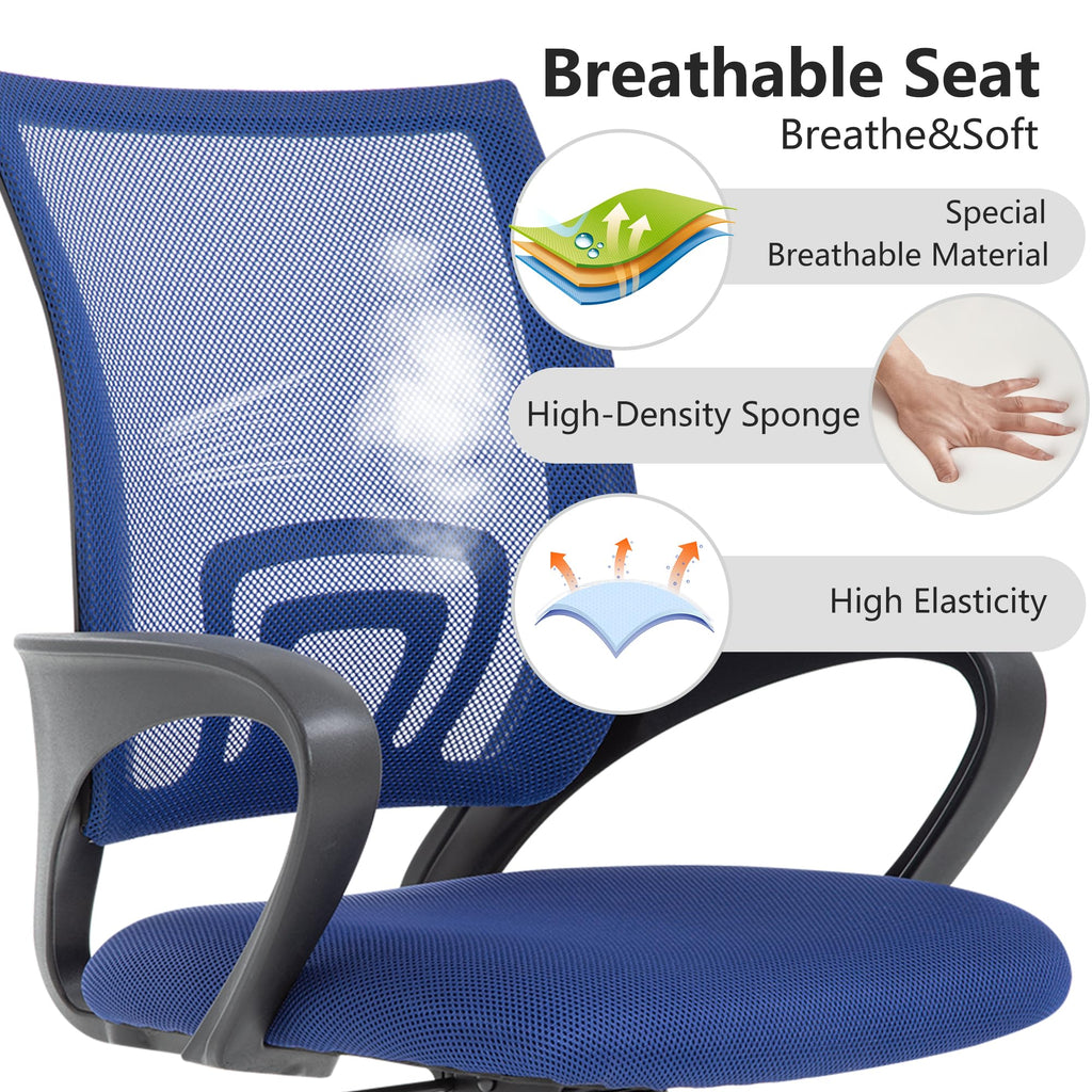 Ergonomic Mid-Back Desk Chair w/ Lumbar Support | Adjustable Height | Rolling Wheels | Dark Black - Task & Tether