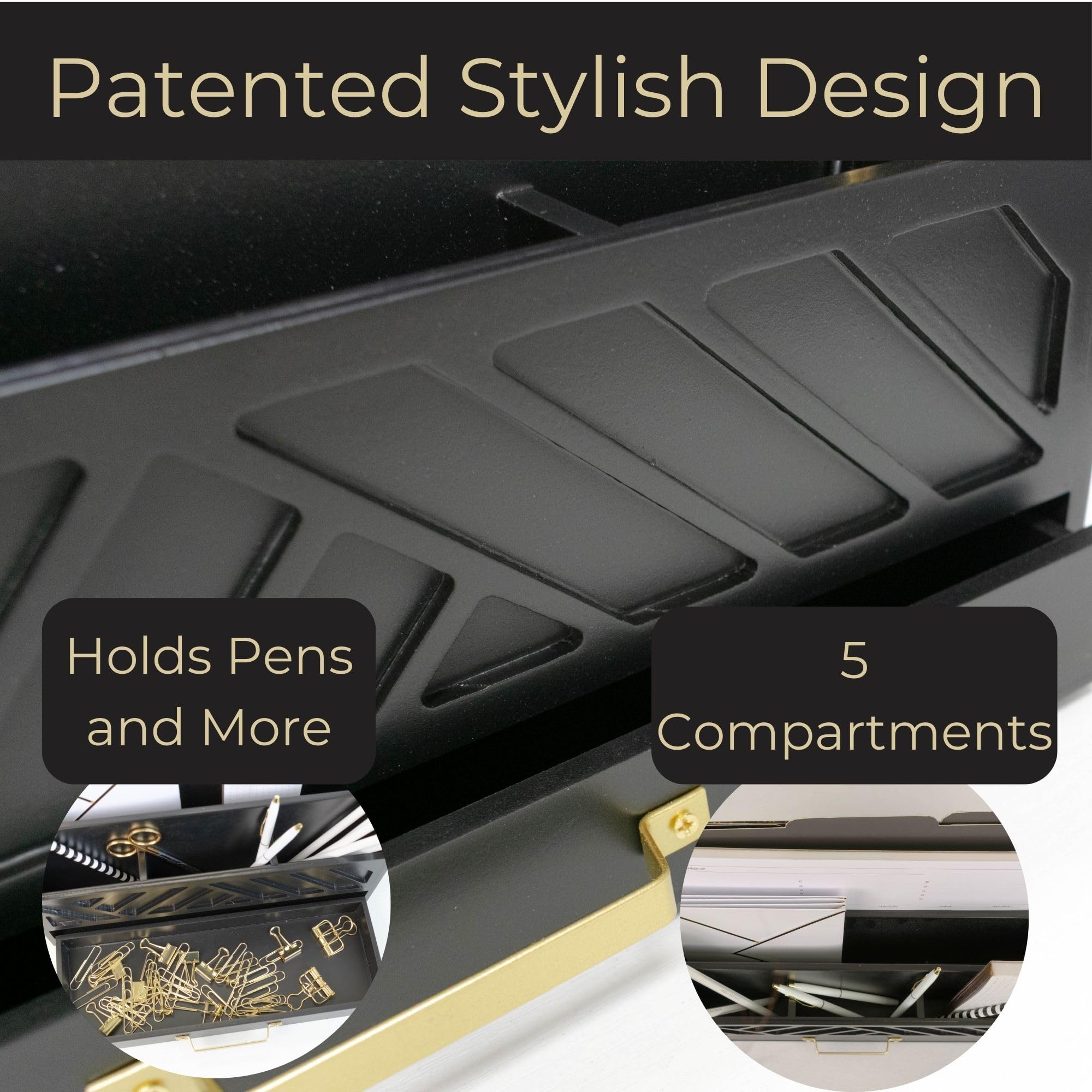 Grey Wooden Desk Organizer with Drawer - Home Office Organization & Mail Storage - Task & Tether