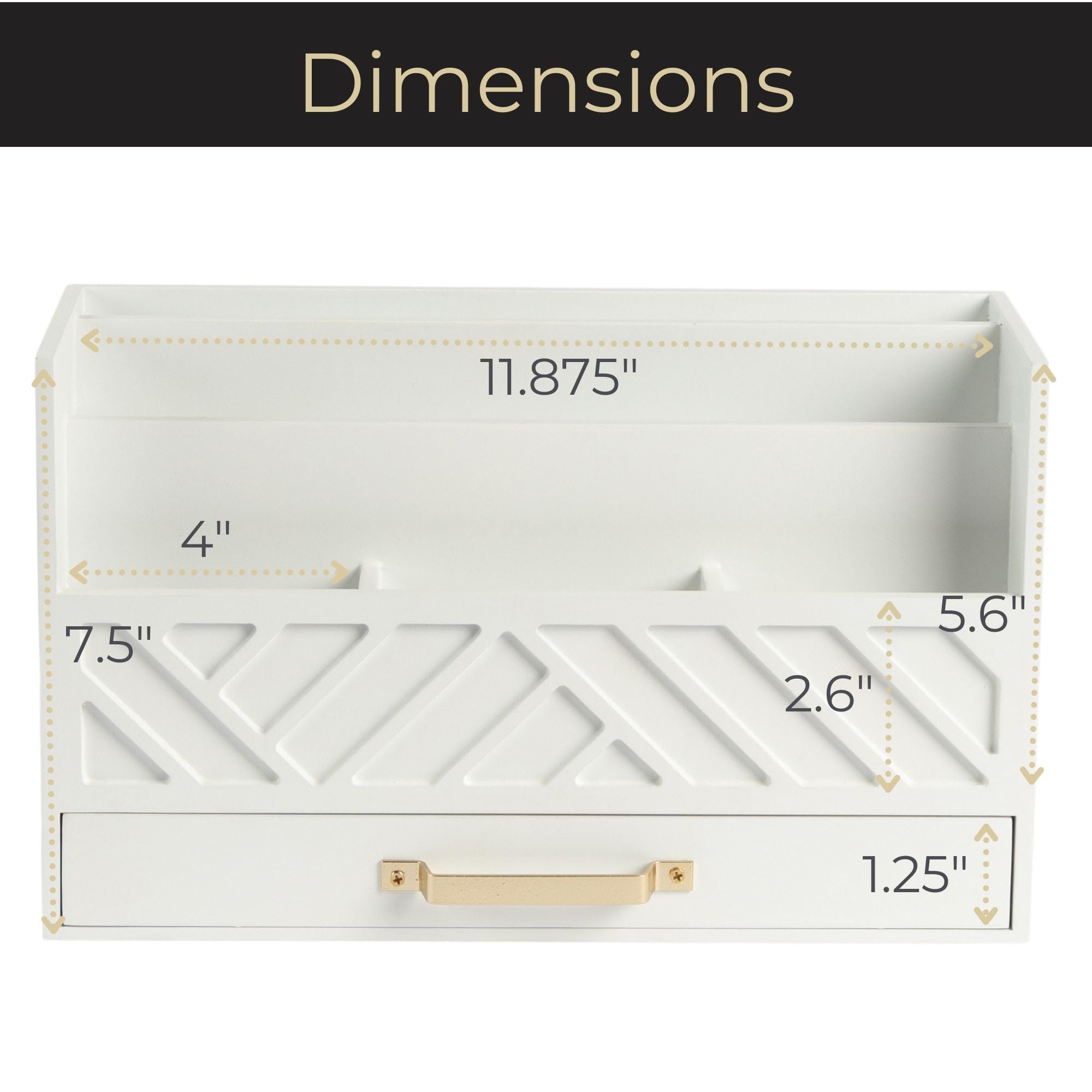 Grey Wooden Desk Organizer with Drawer - Home Office Organization & Mail Storage - Task & Tether