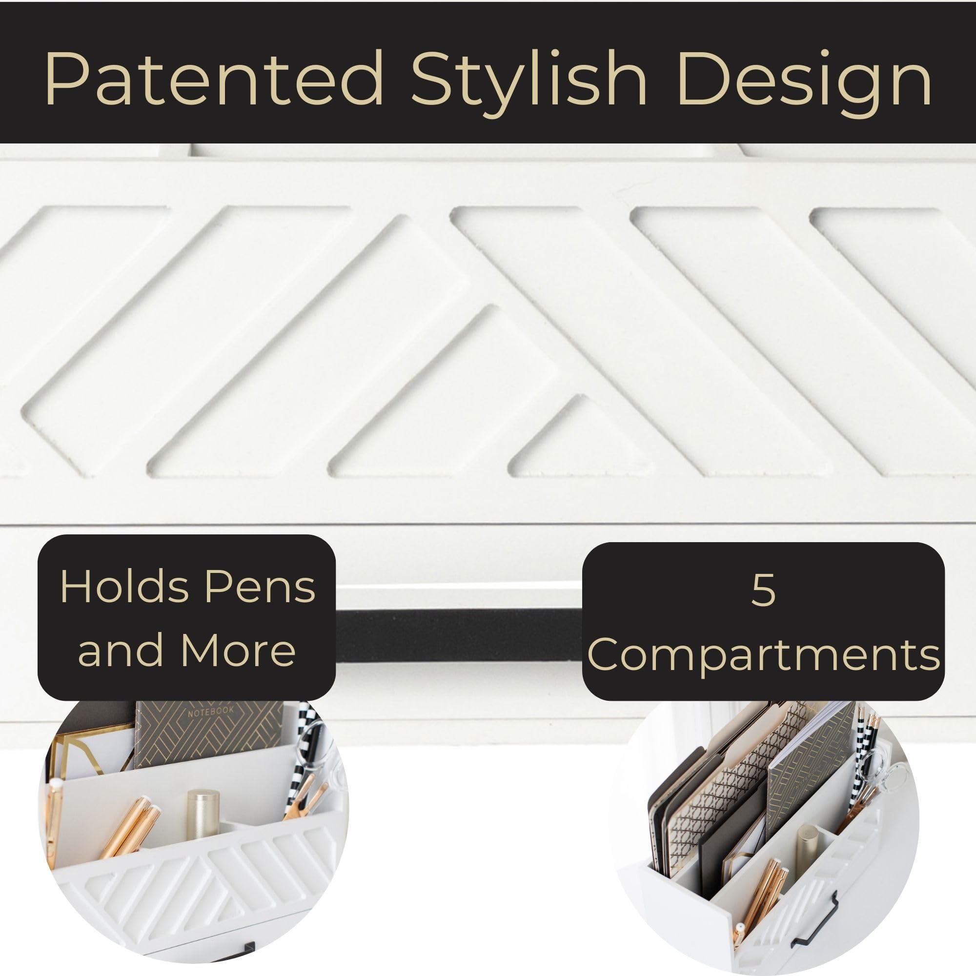 Grey Wooden Desk Organizer with Drawer - Home Office Organization & Mail Storage - Task & Tether