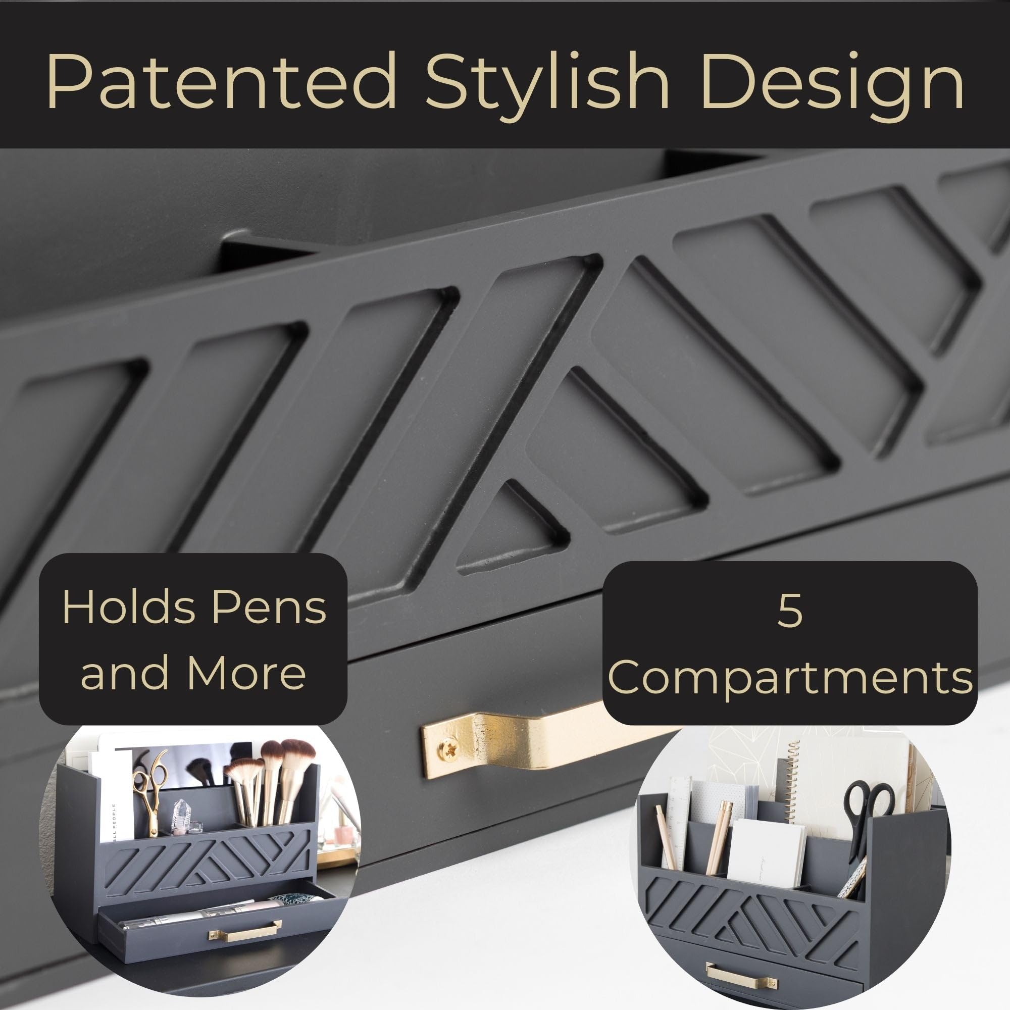 Grey Wooden Desk Organizer with Drawer - Home Office Organization & Mail Storage - Task & Tether