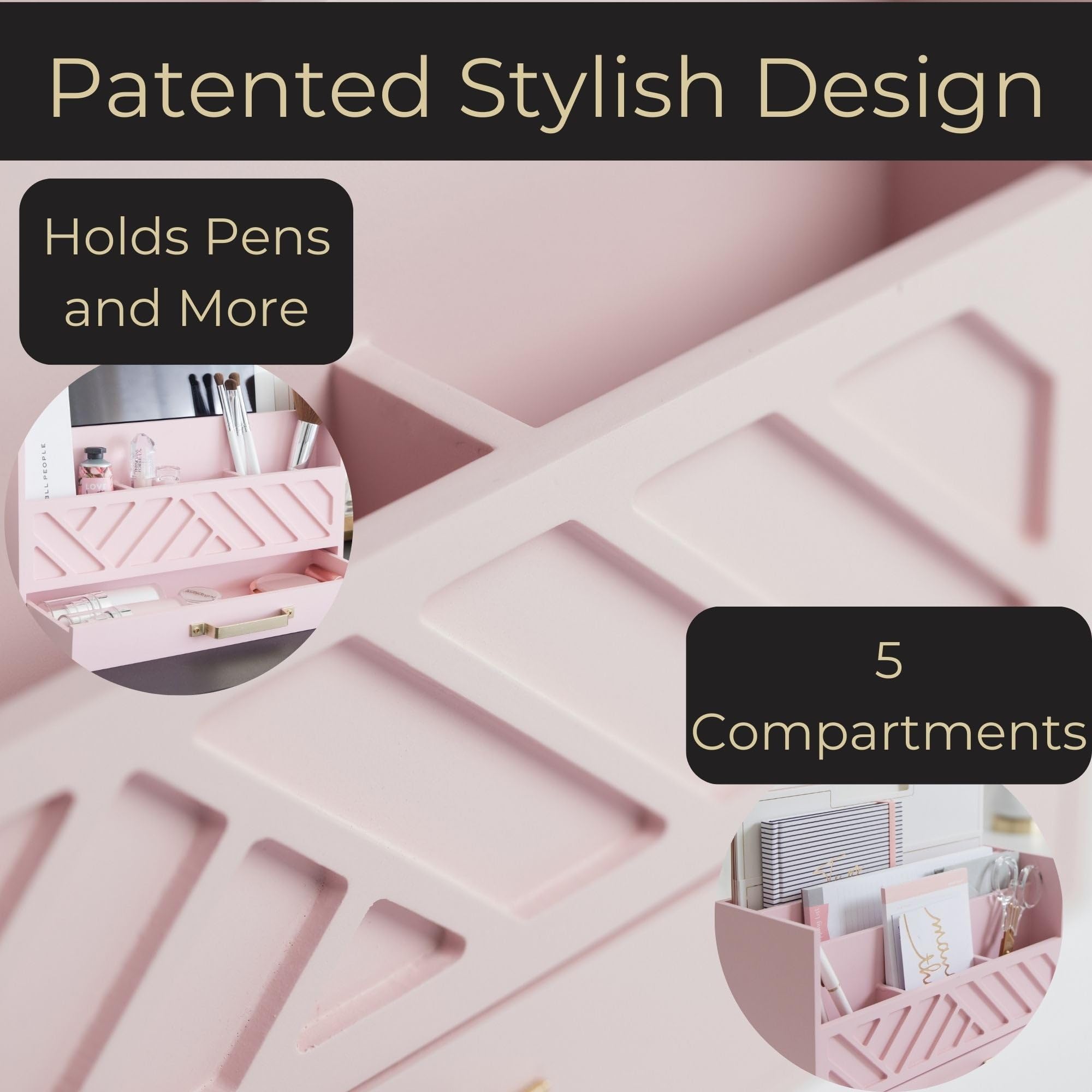 Grey Wooden Desk Organizer with Drawer - Home Office Organization & Mail Storage - Task & Tether