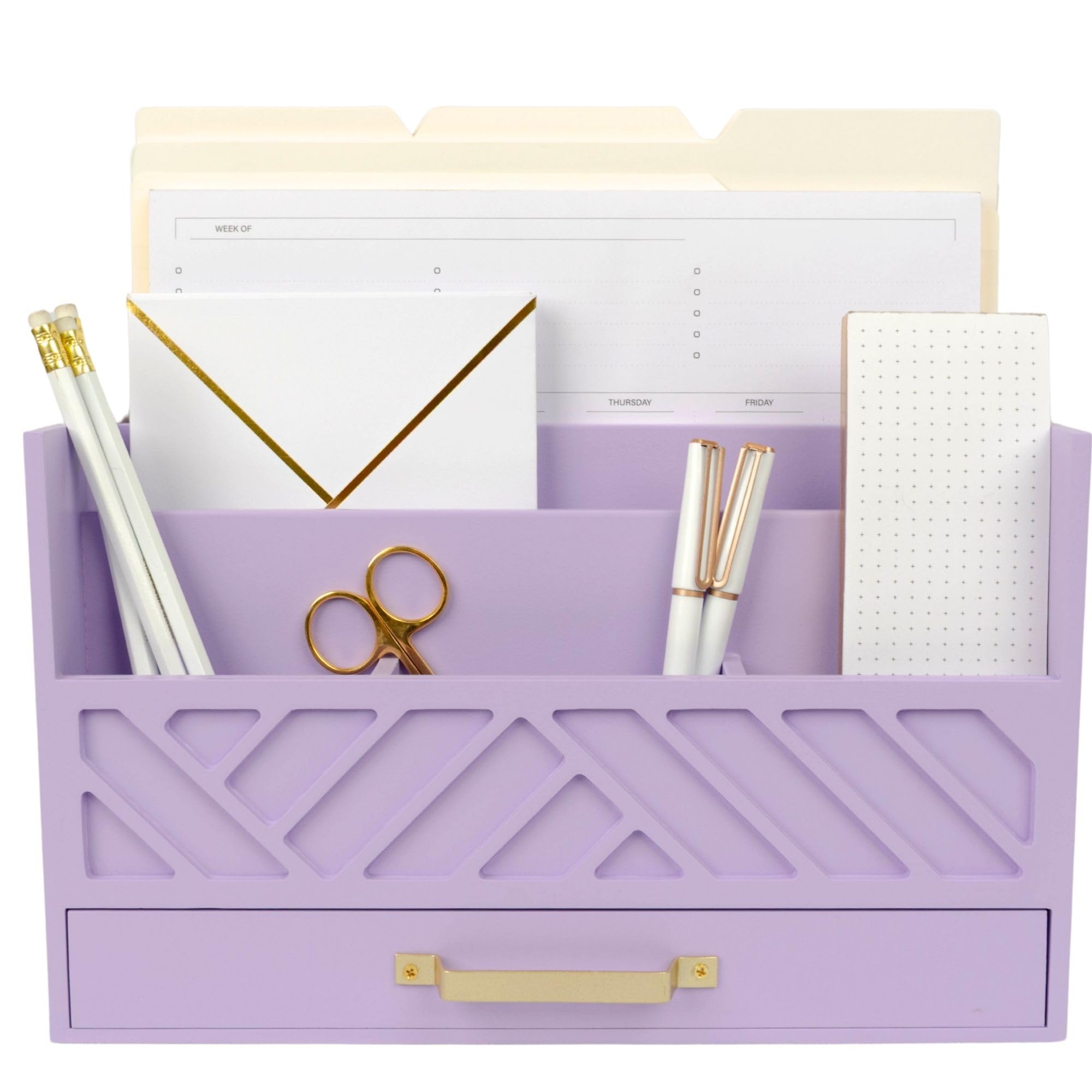 Grey Wooden Desk Organizer with Drawer - Home Office Organization & Mail Storage - Task & Tether