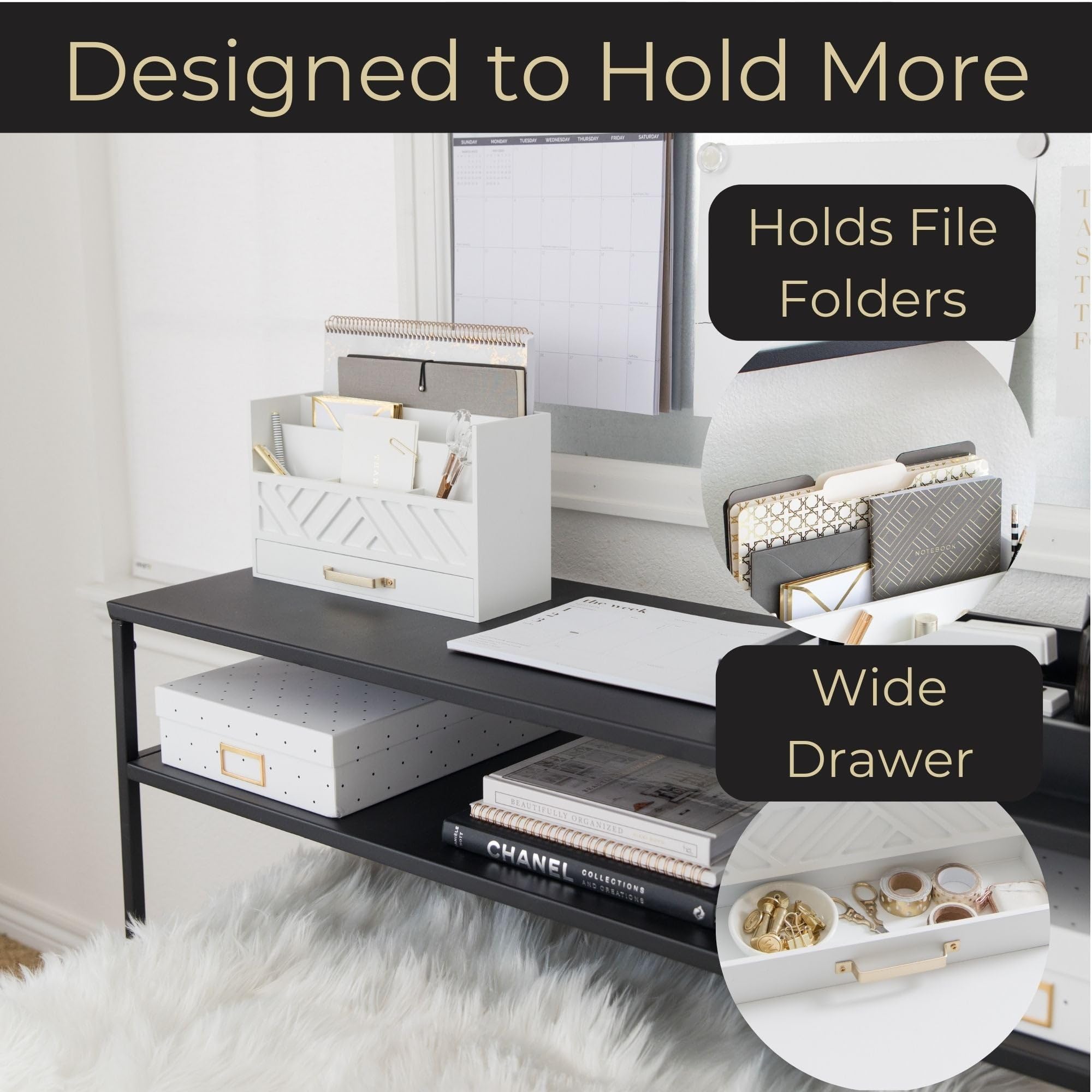 Grey Wooden Desk Organizer with Drawer - Home Office Organization & Mail Storage - Task & Tether