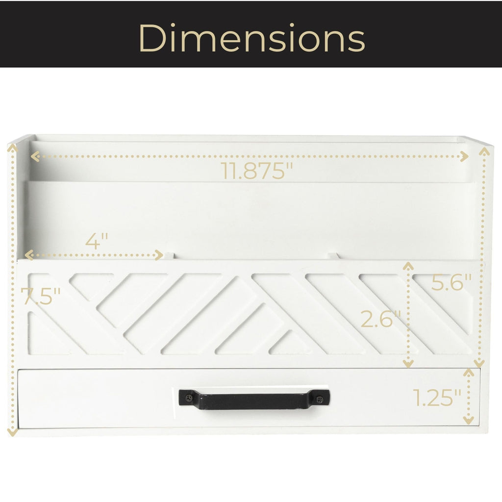 Grey Wooden Desk Organizer with Drawer - Home Office Organization & Mail Storage - Task & Tether