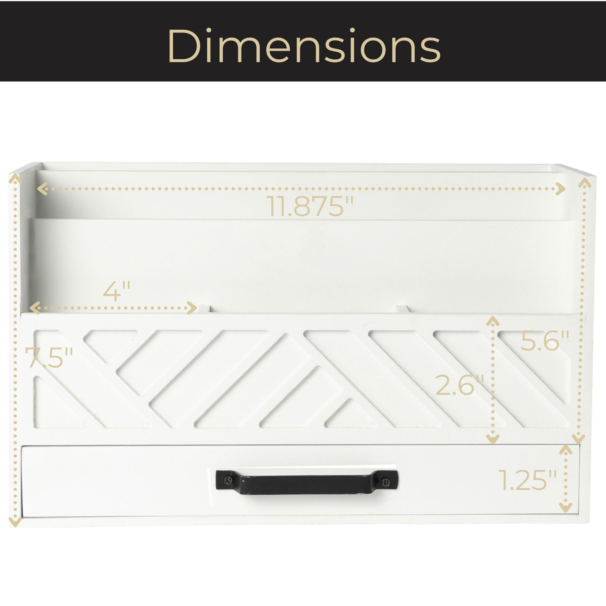 Grey Wooden Desk Organizer with Drawer - Home Office Organization & Mail Storage - Task & Tether