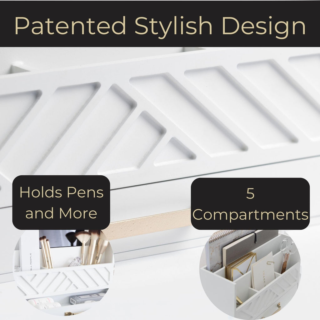 Grey Wooden Desk Organizer with Drawer - Home Office Organization & Mail Storage - Task & Tether