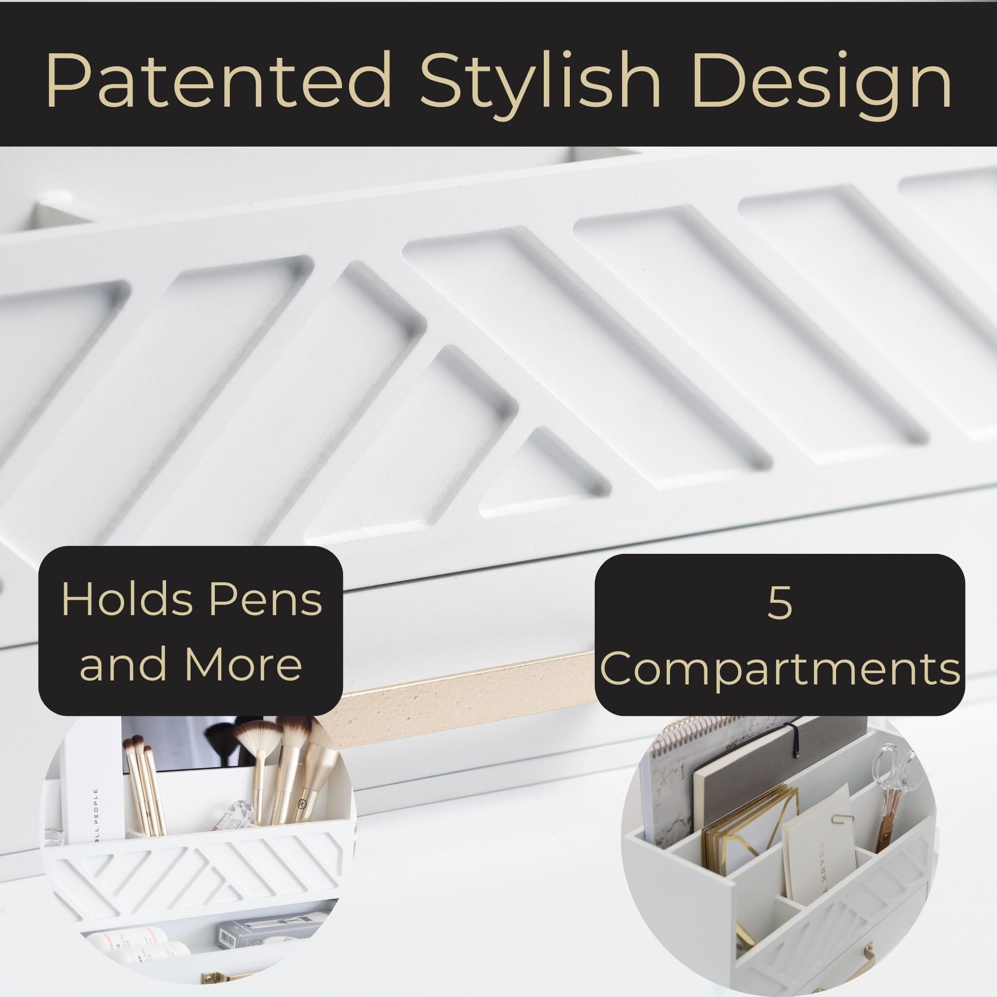 Grey Wooden Desk Organizer with Drawer - Home Office Organization & Mail Storage - Task & Tether