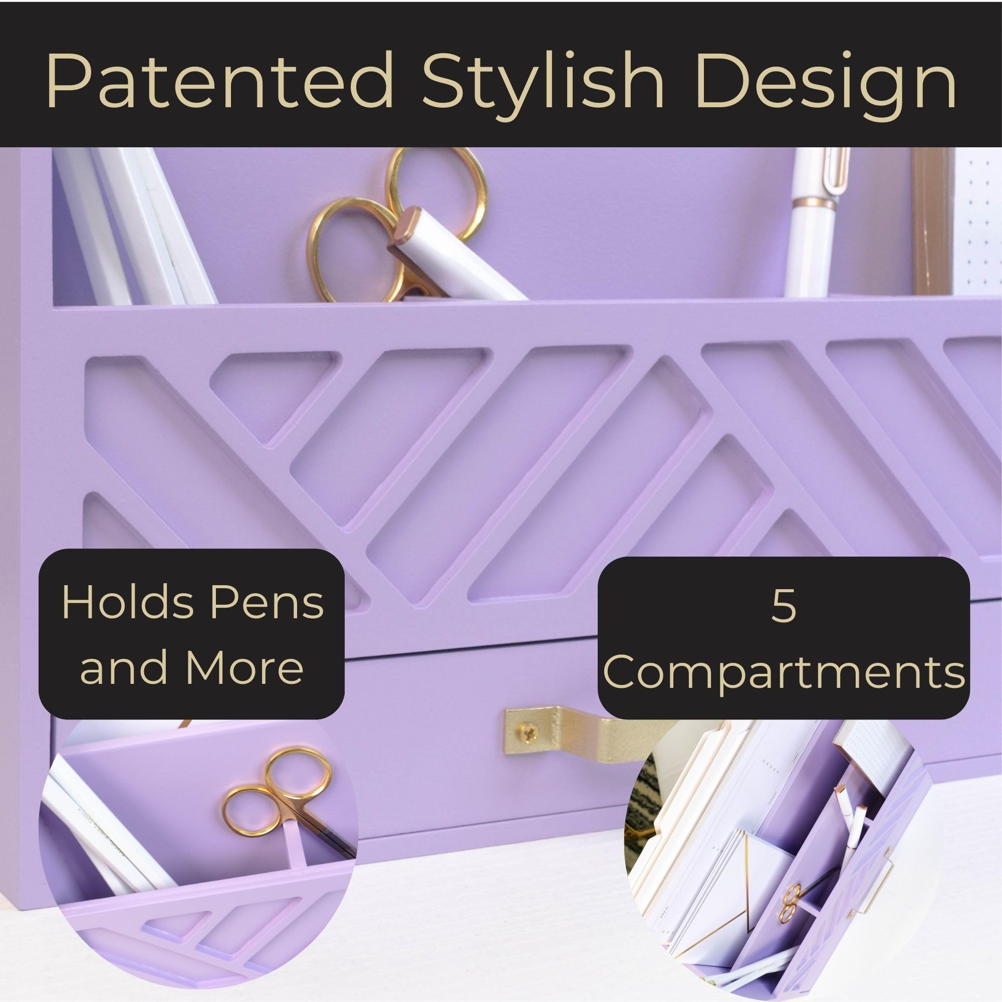 Grey Wooden Desk Organizer with Drawer - Home Office Organization & Mail Storage - Task & Tether