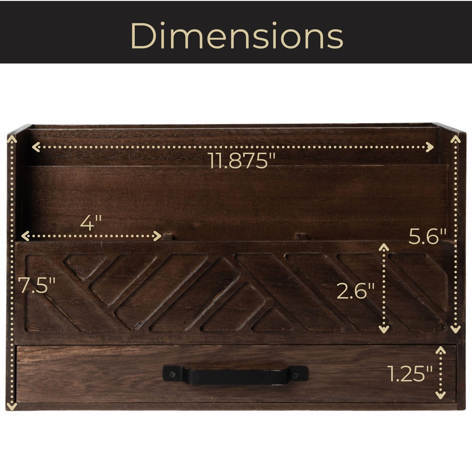 Grey Wooden Desk Organizer with Drawer - Home Office Organization & Mail Storage - Task & Tether