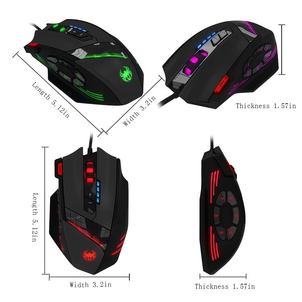C12 Programmable 12 Button Gaming Mouse - Task & Tether