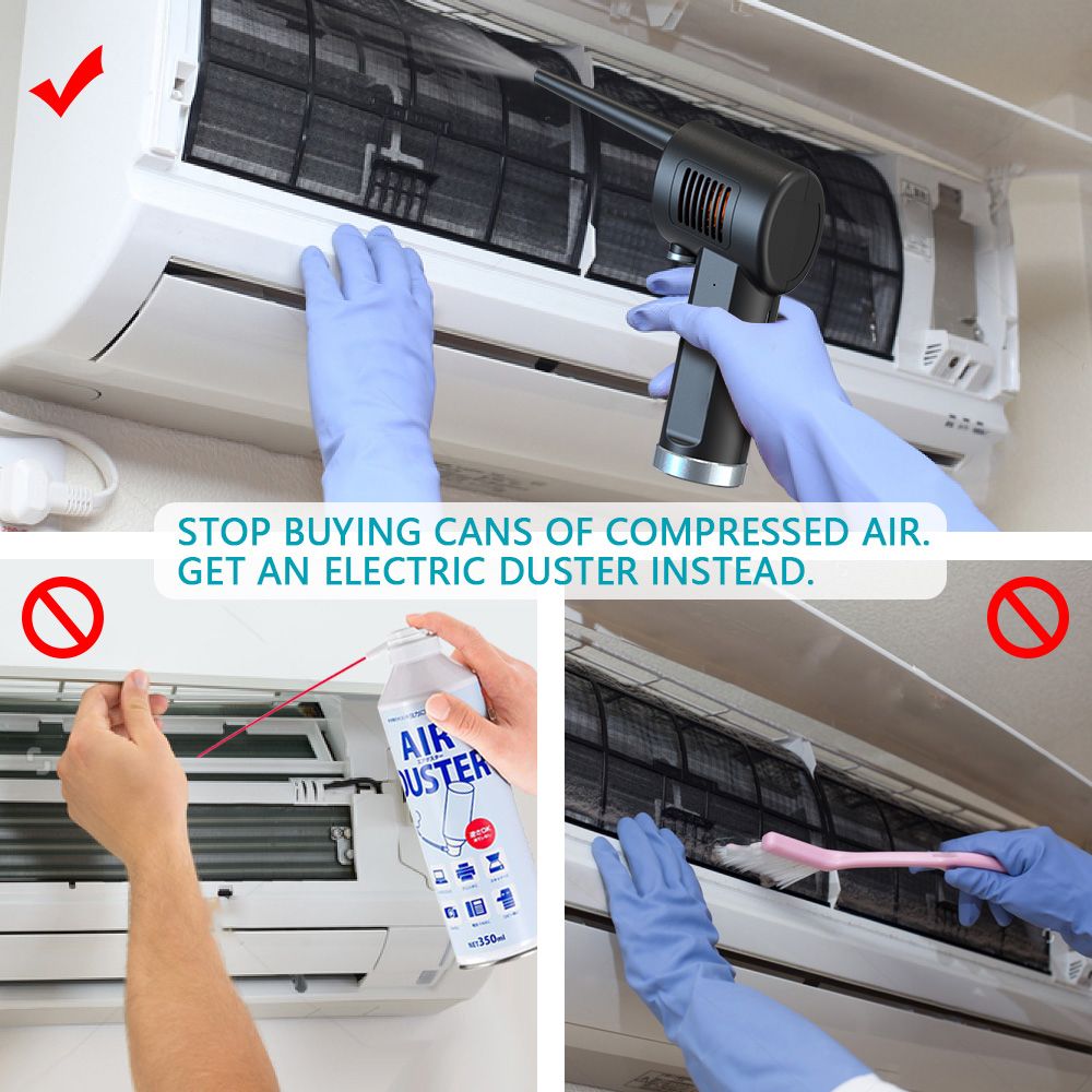 Compressed Air Duster; New Generation Canned Air; 36000 RPM Electric Air Can for Computer Keyboard Electronics Cleaning; 8000mAh Rechargeable Battery; Reusable Dust Destroyer - Task & Tether