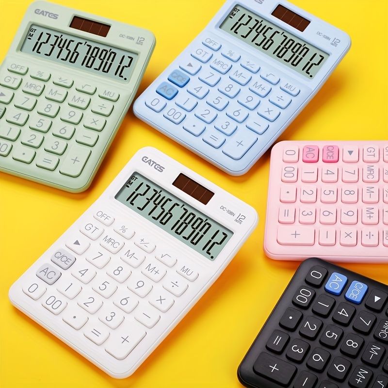 Cute 12 Digit Dual Power Calculator for Kids - Big Buttons & Large Display - Office, Home, School - Task & Tether