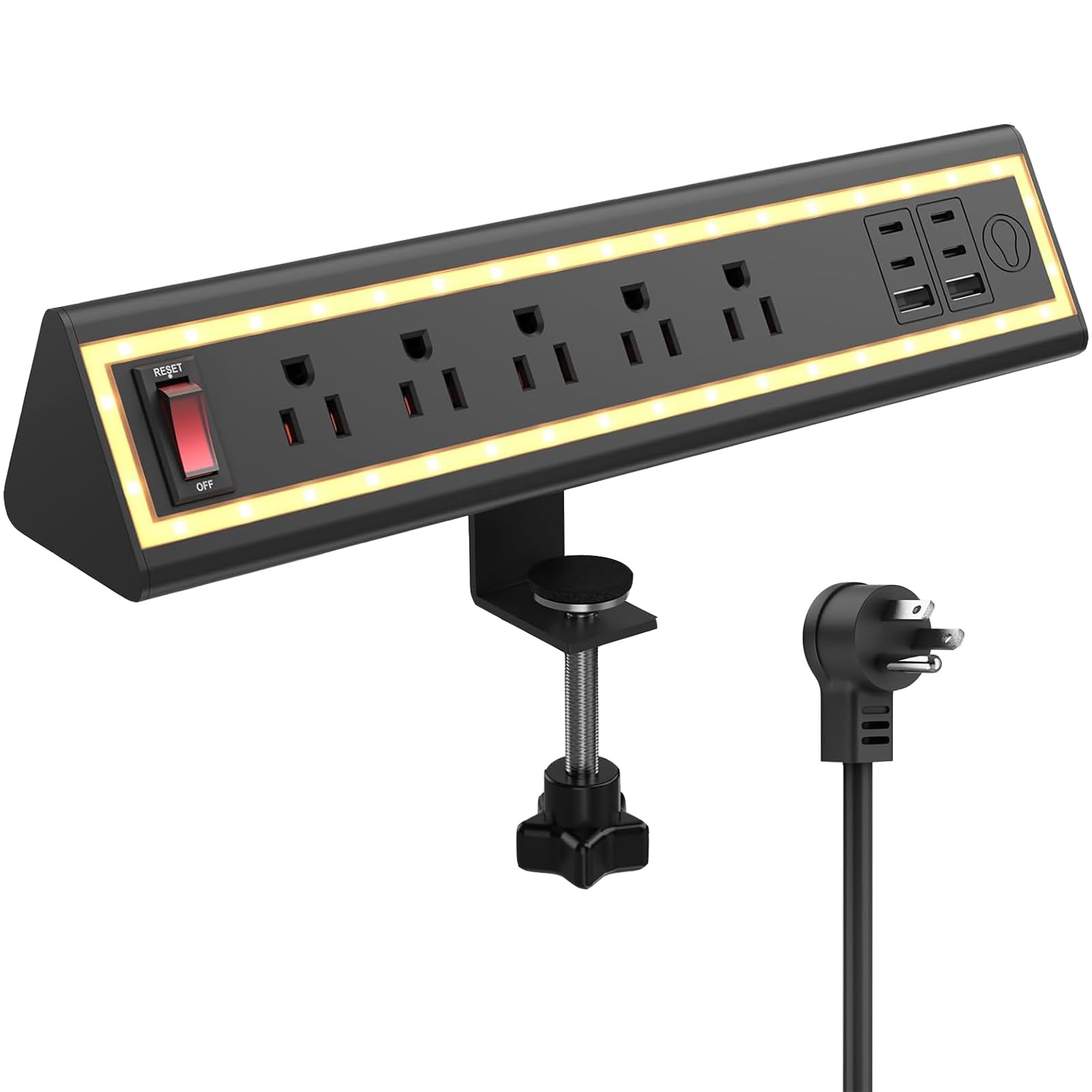 Nightlight Fast Charging Desk Clamp Power Strip with 6FT Cord - Task & Tether