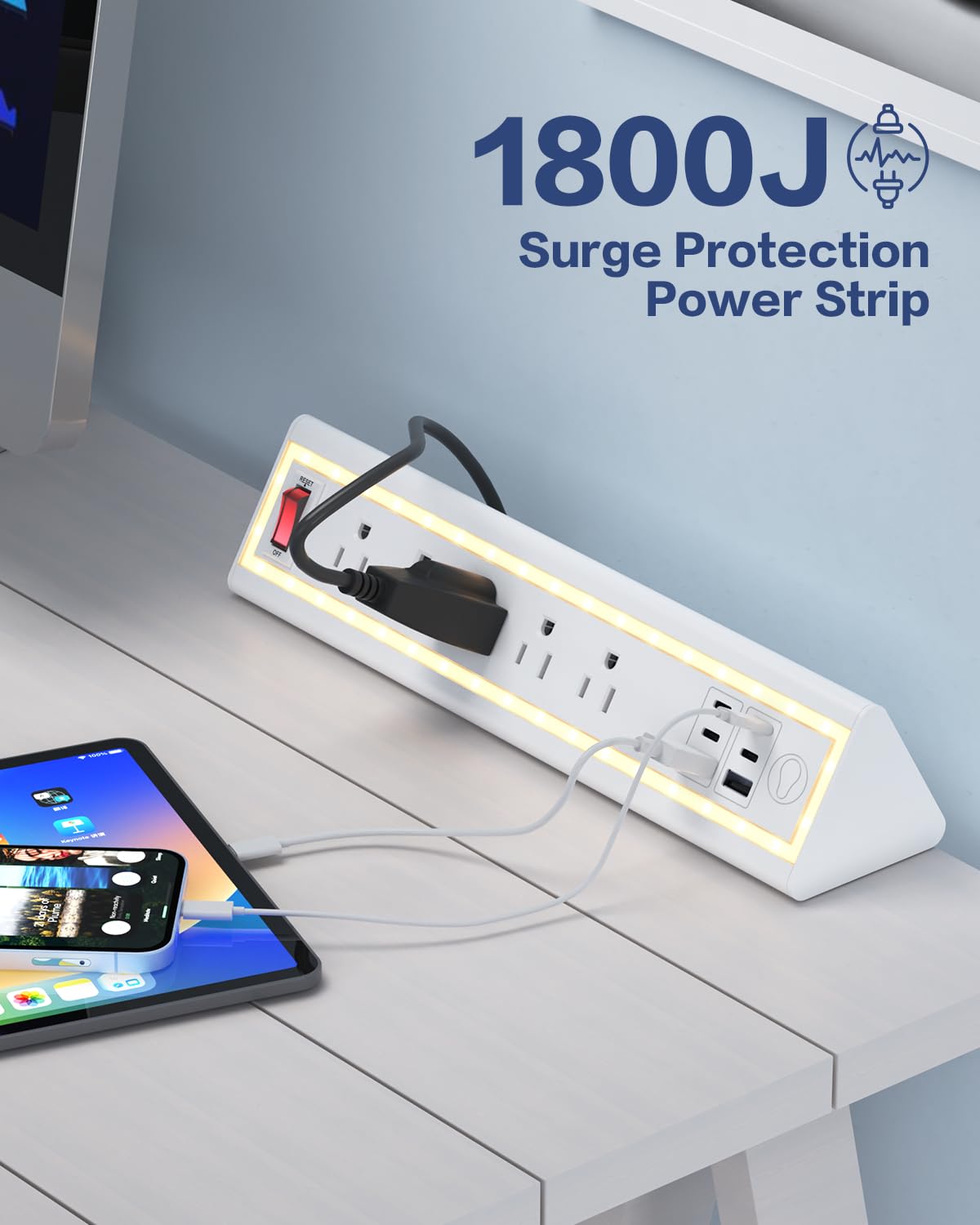 Nightlight Fast Charging Desk Clamp Power Strip with 6FT Cord - Task & Tether