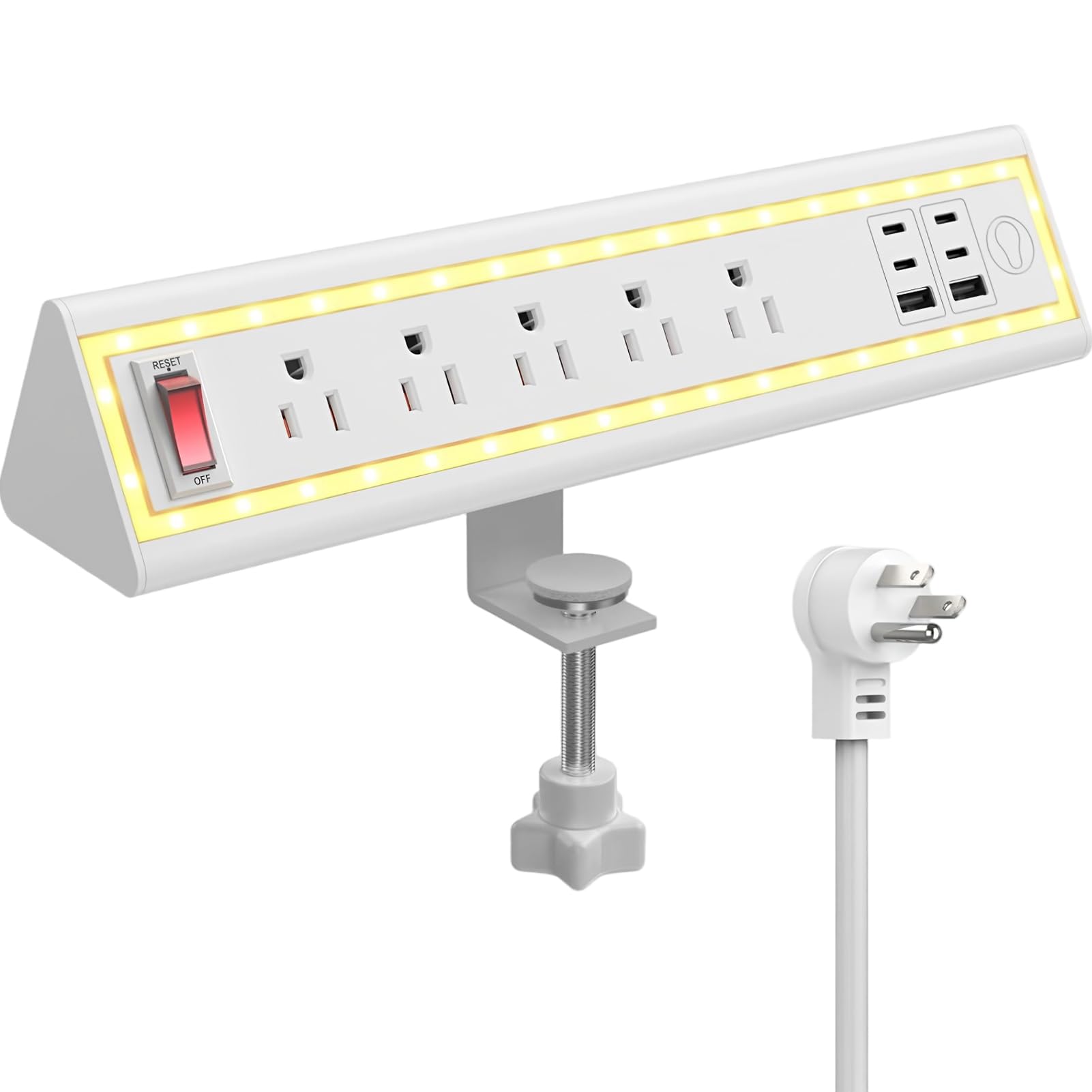 Nightlight Fast Charging Desk Clamp Power Strip with 6FT Cord - Task & Tether