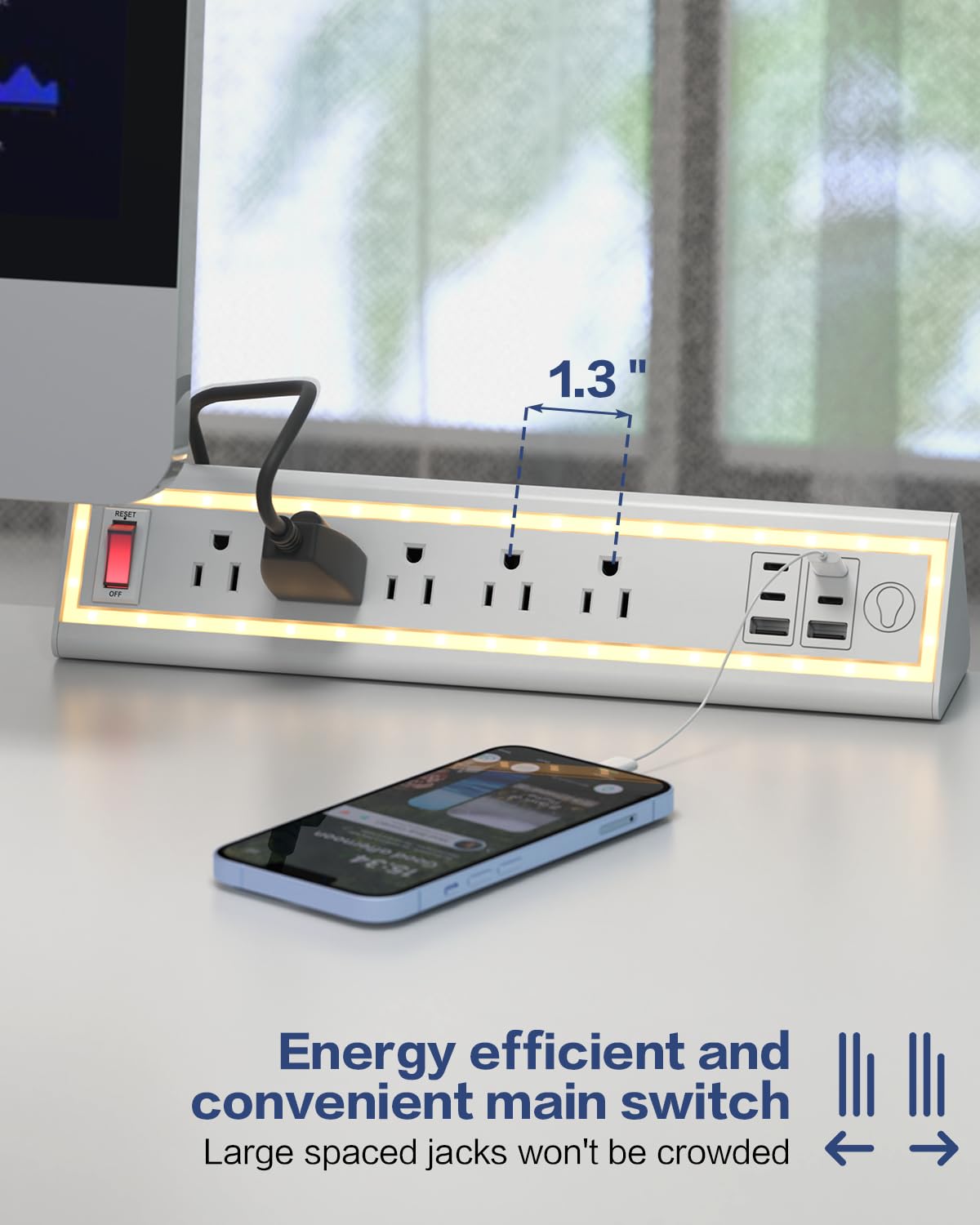 Nightlight Fast Charging Desk Clamp Power Strip with 6FT Cord - Task & Tether