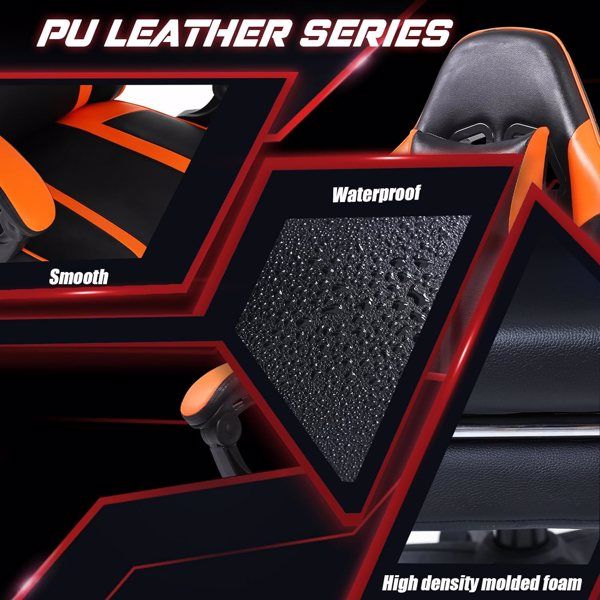 Ergonomic Gaming Chair with Footrest, PU Leather Video Game Chairs for Adults, Reclining Gamer Chair Office Chair with Lumbar Support, Comfortable Computer Chair for Heavy People - Task & Tether