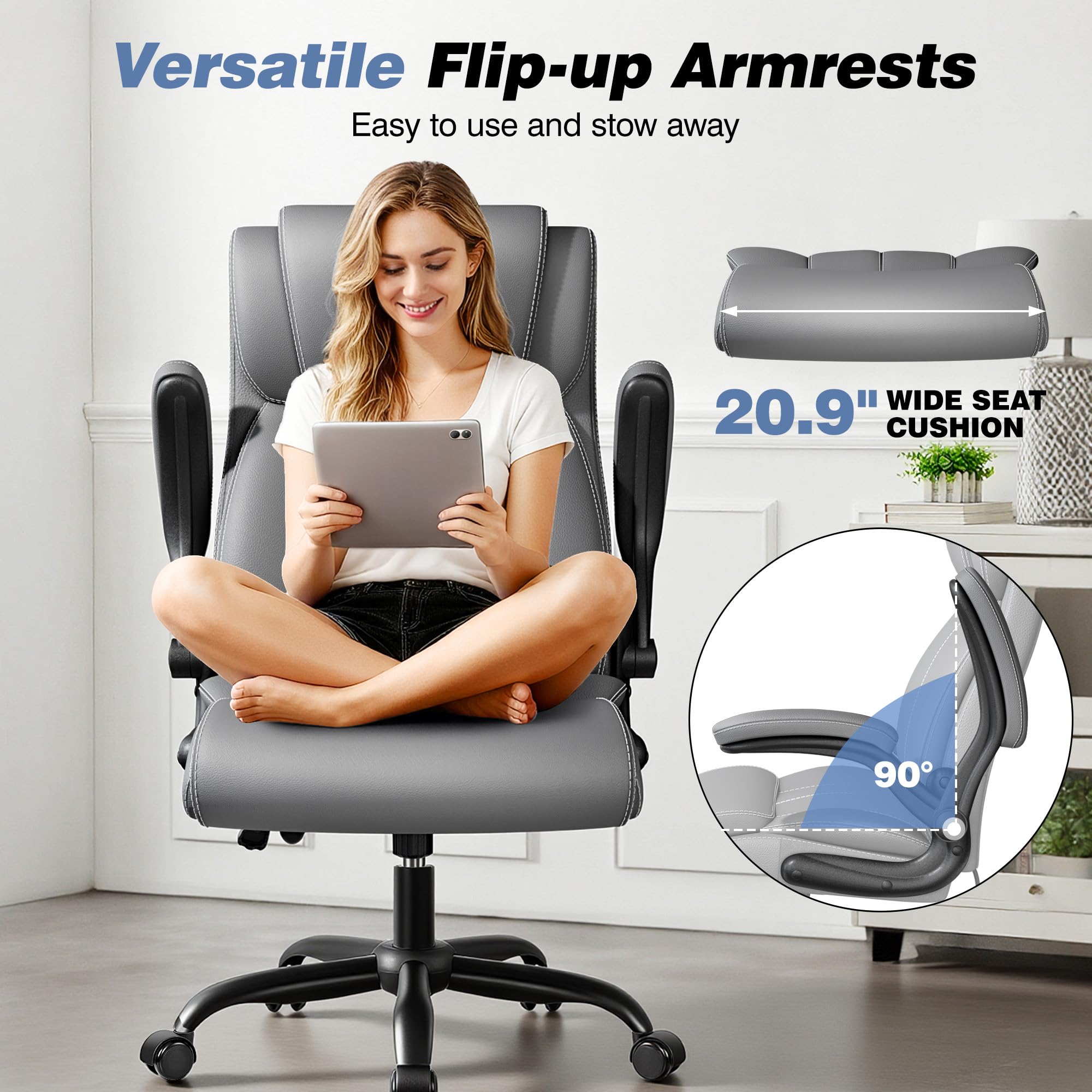 Adjustable High Back Ergonomic Office Chair with Lumbar Support, Black - Task & Tether