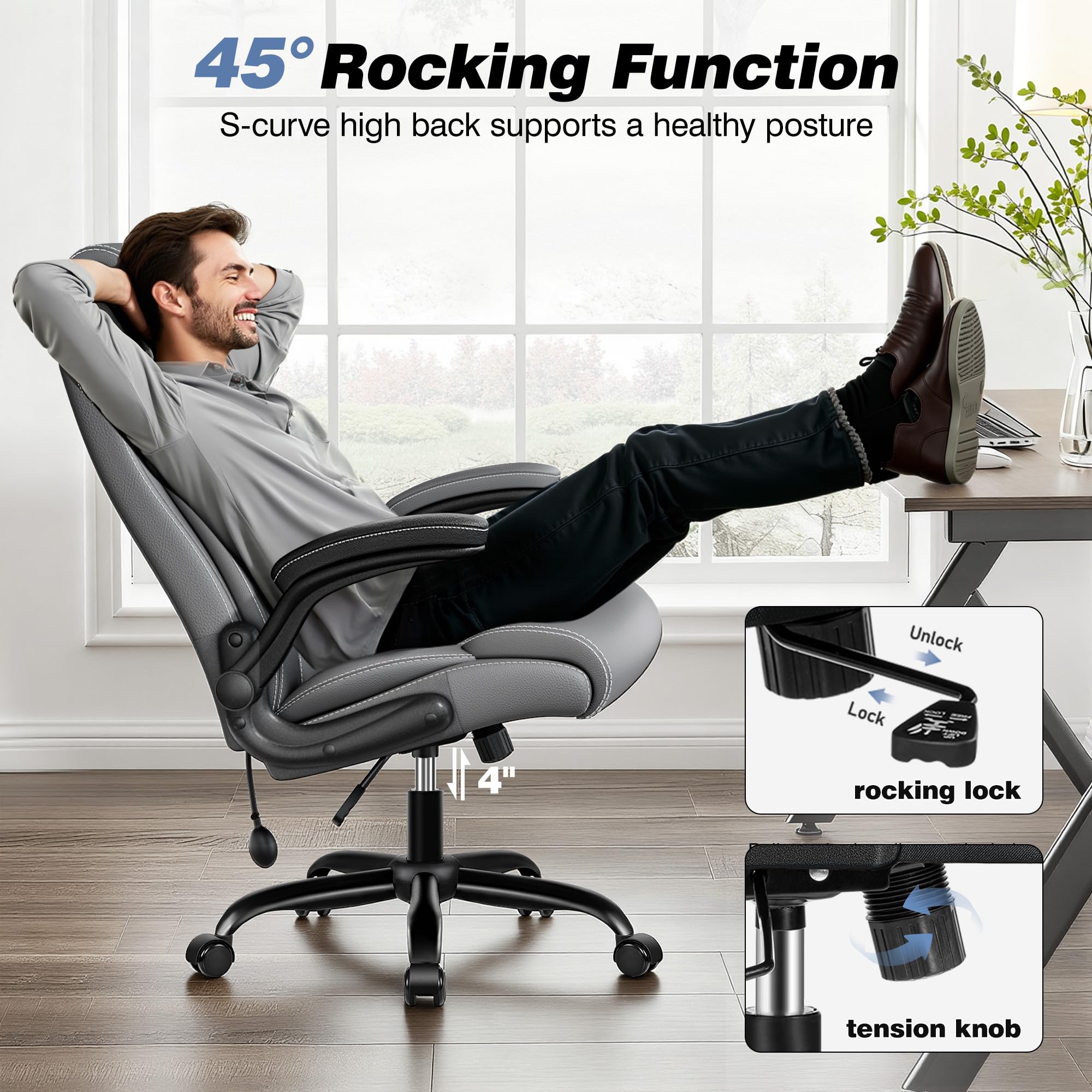 Adjustable High Back Ergonomic Office Chair with Lumbar Support, Black - Task & Tether