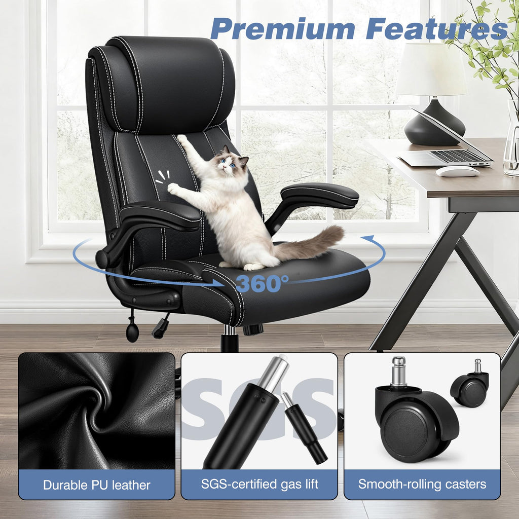 Adjustable High Back Ergonomic Office Chair with Lumbar Support, Black - Task & Tether